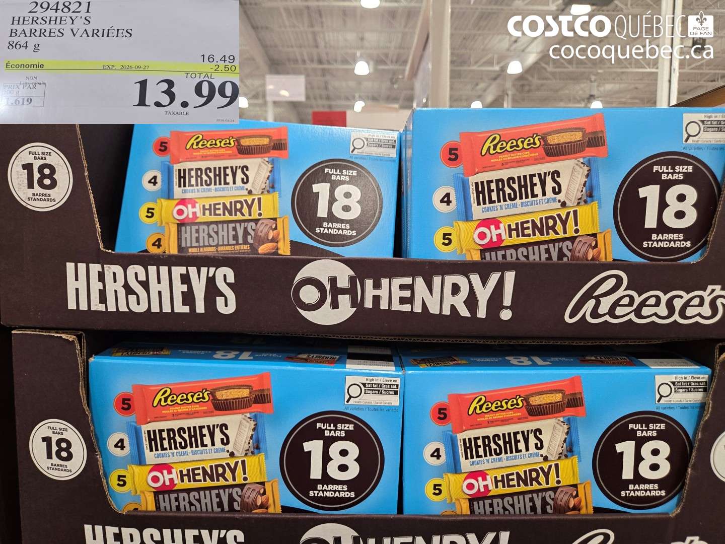 294821 HERSHEY'S BARRES VARIÉES ($2.50 INSTANT SAVINGS EXPIRES ON 2026-09-27) $13.99