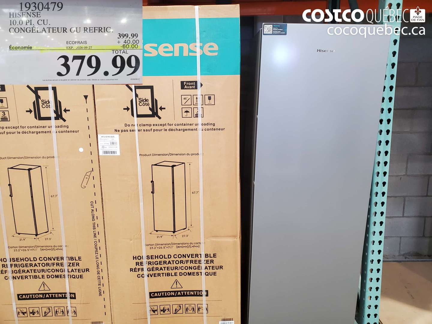 1930479 HISENSE 10.0 PI. CU. CONGÉLATEUR OU REFRIG. ($60.00 INSTANT SAVINGS EXPIRES ON 2026-09-27) $379.99