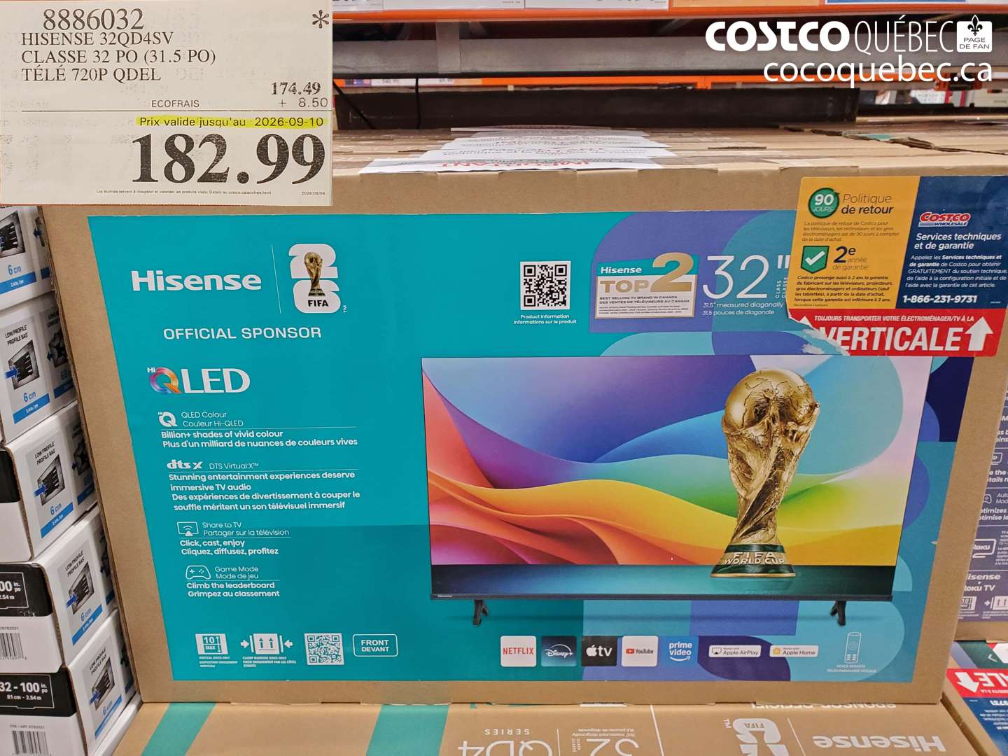 8886032 HISENSE 32QD4SV CLASSE 32 PO (31.5 PO) TÉLÉ 720P QDEL (EXPIRES ON 2026-09-10) $182.99