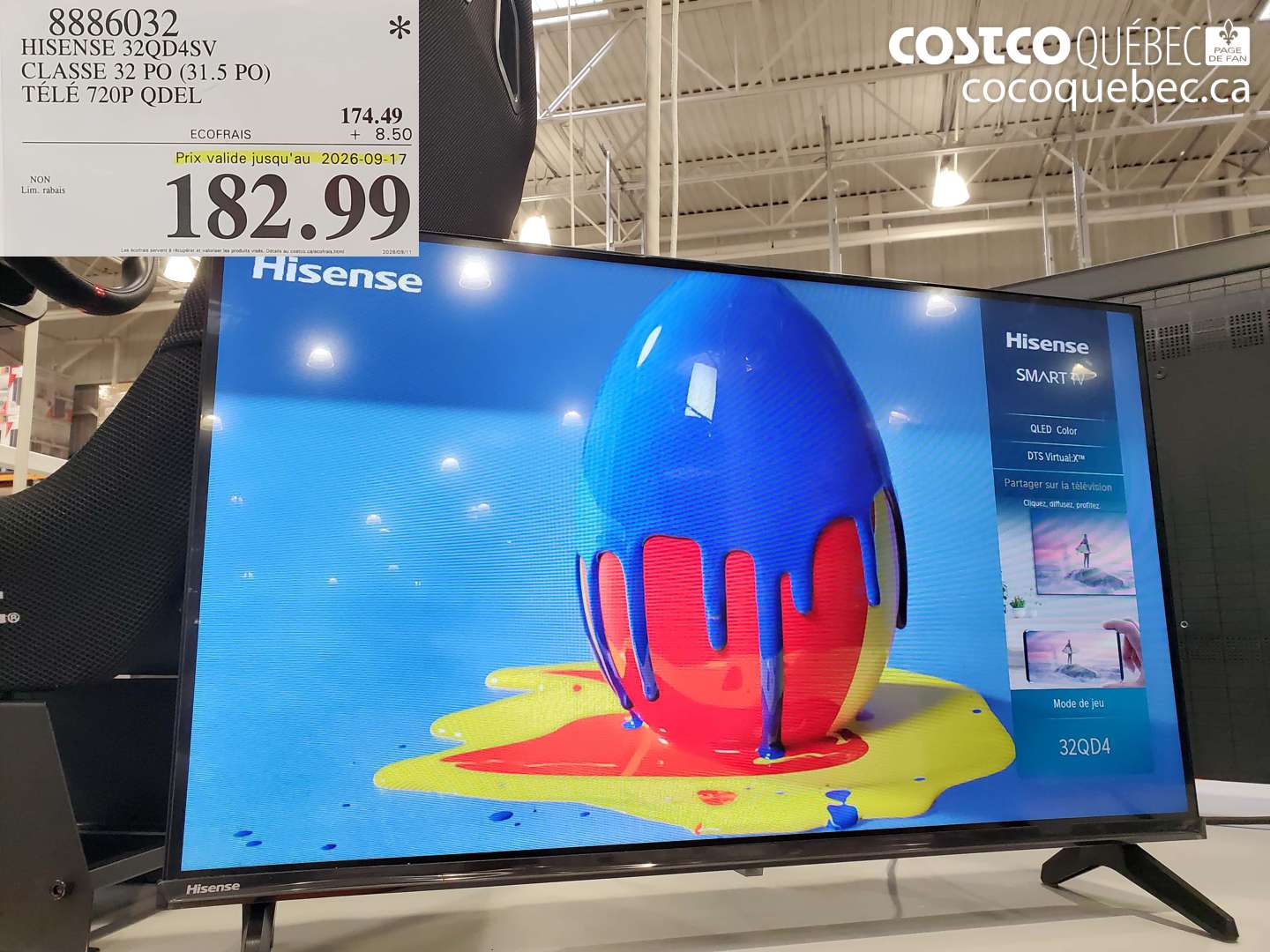 8886032 HISENSE 32QD4SV CLASSE 32 PO (31.5 PO) TÉLÉ 720P QDEL (EXPIRES ON 2026-09-17) $182.99