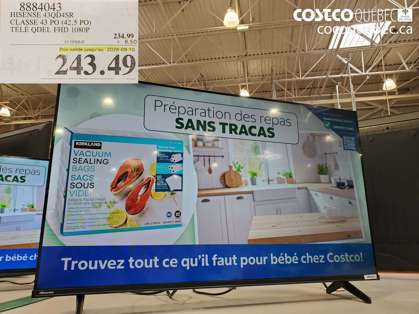8884043 HISENSE 43QD4SR CLASSE 43 PO (42.5 PO) TÉLÉ QDEL FHD 1080P (EXPIRES ON 2026-09-10) $243.49