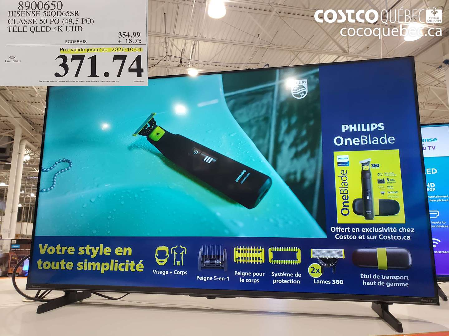 8900650 HISENSE 50QD65SR CLASSE 50 PO (49.5 PO) TÉLÉ QLED 4K UHD (EXPIRES ON 2026-10-01) $371.74