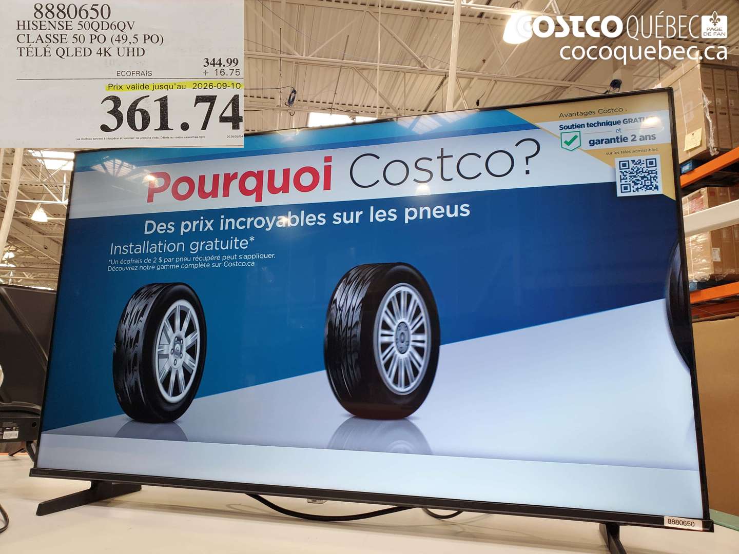 8880650 HISENSE 50QD6QV CLASSE 50 PO (49.5 PO) TÉLÉ QLED 4K UHD (EXPIRES ON 2026-09-10) $361.74