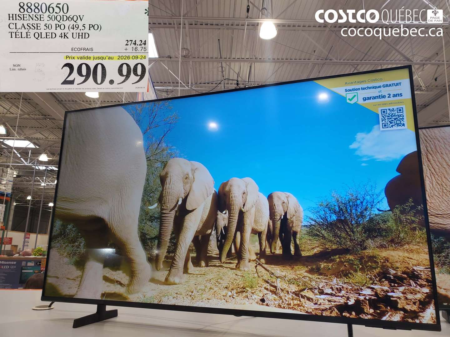 8880650 HISENSE 50QD6QV CLASSE 50 PO (49.5 PO) TÉLÉ QLED 4K UHD (EXPIRES ON 2026-09-24) $290.99
