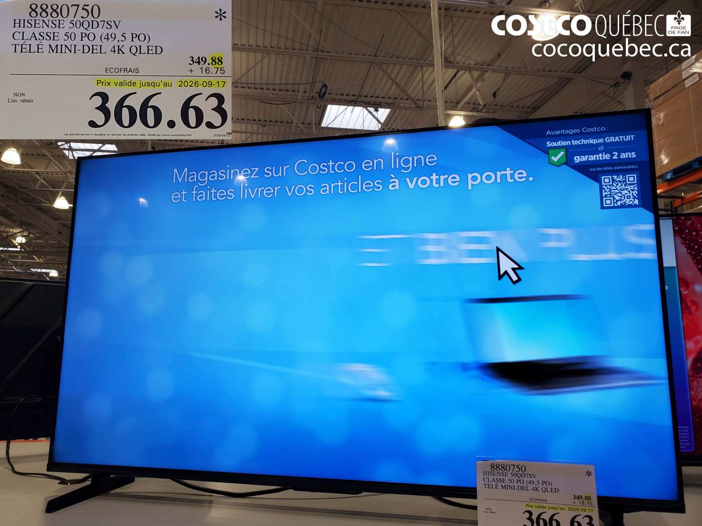 8880750 HISENSE 50QD7SV CLASSE 50 PO (49.5 PO) TÉLÉ MINI-DEL 4K QLED (EXPIRES ON 2026-09-17) $366.63