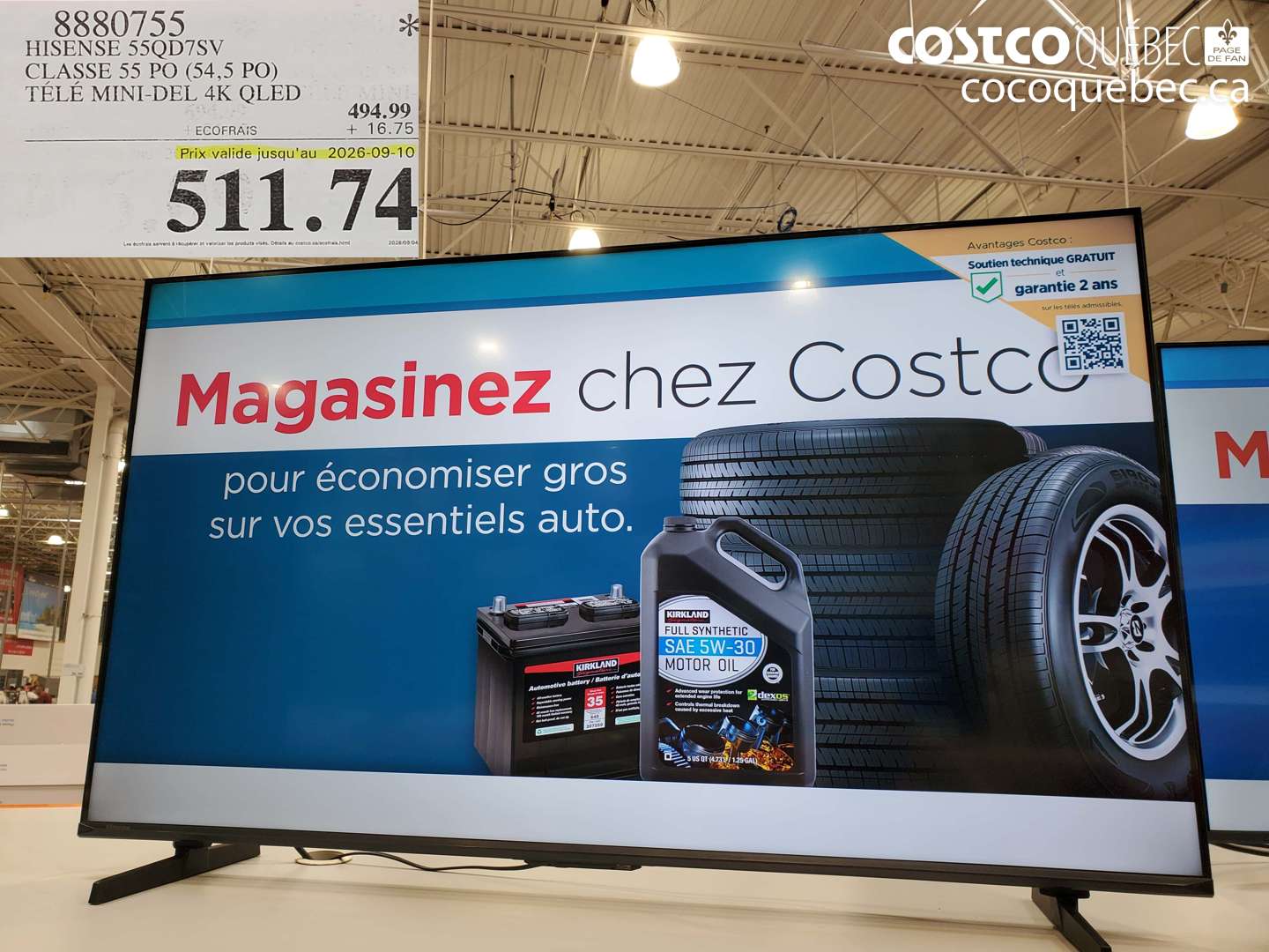 8880755 HISENSE 55QD7SV CLASSE 55 PO (54.5 PO) TÉLÉ MINI-DEL 4K QLED (EXPIRES ON 2026-09-10) $511.74