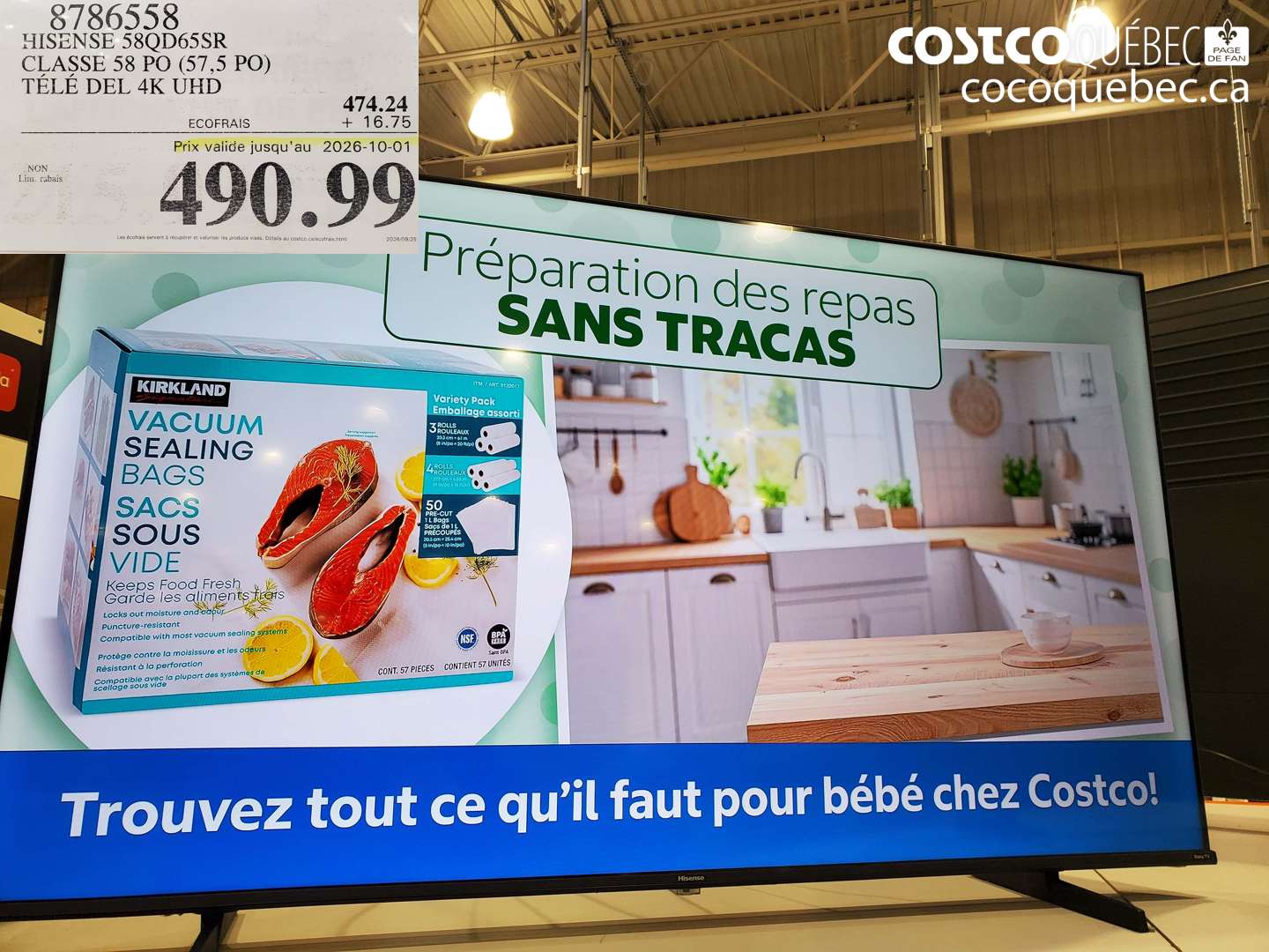 8786558 HISENSE 58QD65SR CLASSE 58 PO (57.5 PO) TÉLÉ DEL 4K UHD (EXPIRES ON 2026-10-01) $490.99