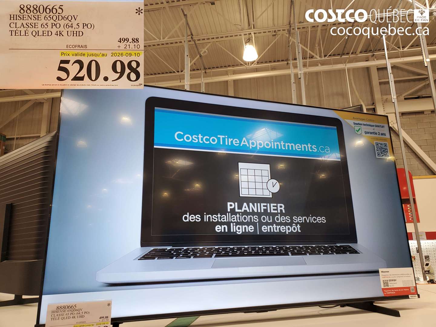 8880665 HISENSE 65QD6QV CLASSE 65 PO (64.5 PO) TÉLÉ QLED 4K UHD (EXPIRES ON 2026-09-10) $520.98