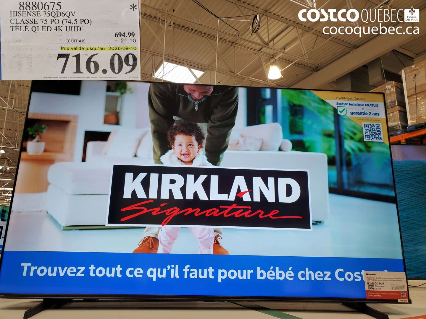8880675 HISENSE 75QD6QV CLASSE 75 PO (74.5 PO) TÉLÉ QLED 4K UHD (EXPIRES ON 2026-09-10) $716.09