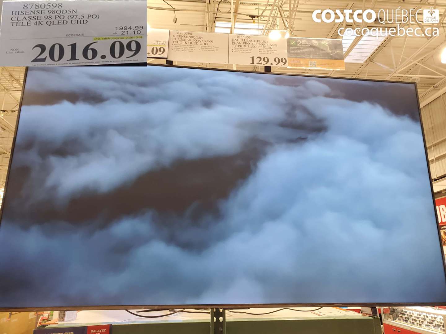 8780598 HISENSE 98QOD5N CLASSE 98 PO (97.5 PO) TELE 4K QLED UHD (EXPIRES ON 2026-10-01) $2016.09