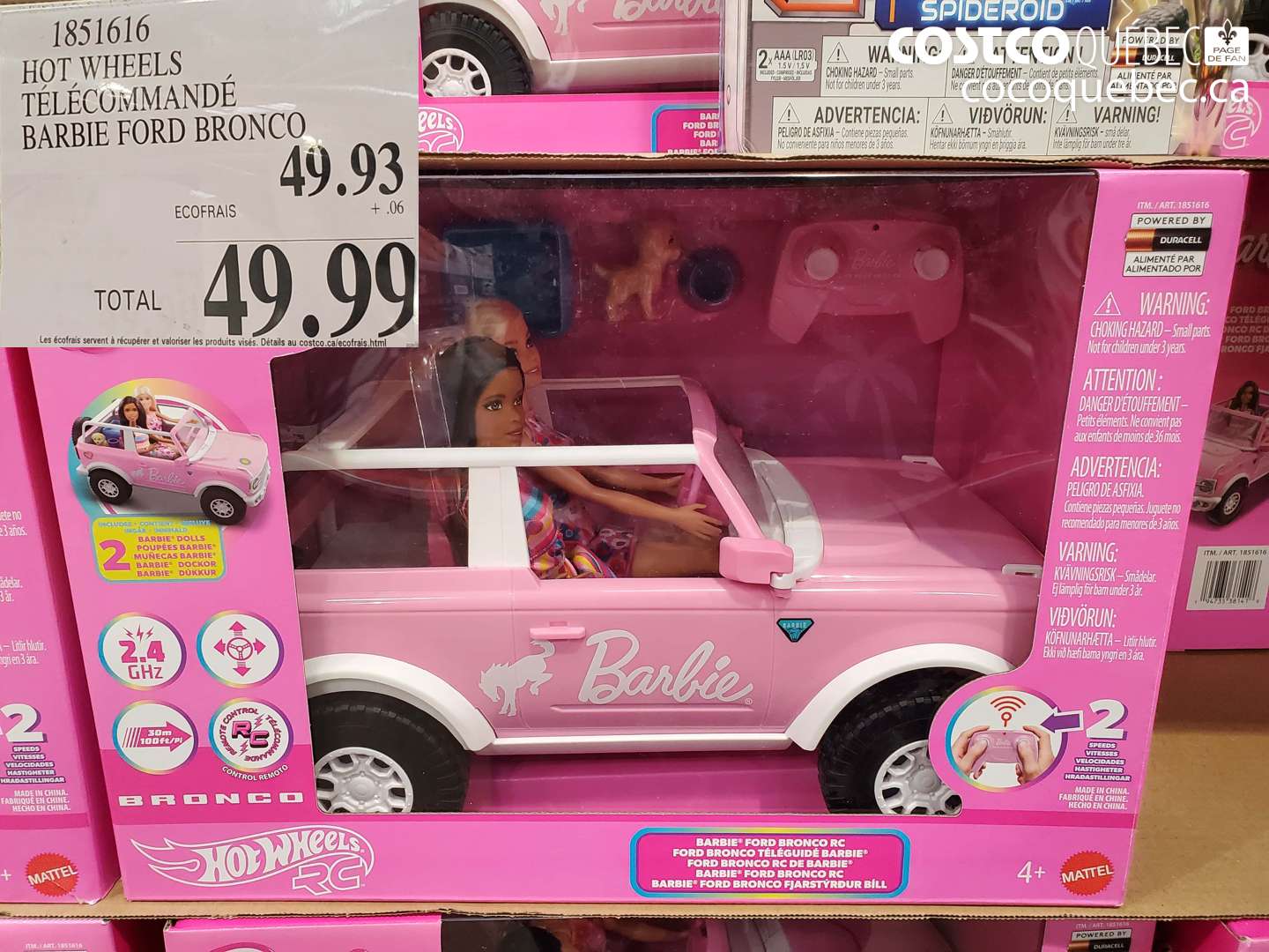1851616 HOT WHEELS TÉLÉCOMMANDÉ BARBIE FORD BRONCO $49.99