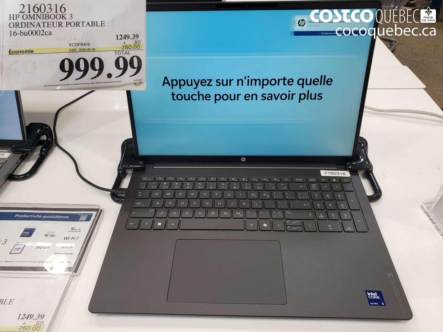 2160316 HP OMNIBOOK 3 ORDINATEUR PORTABLE 16-BU0002CA ($250.00 INSTANT SAVINGS EXPIRES ON 2026-09-28) $999.99