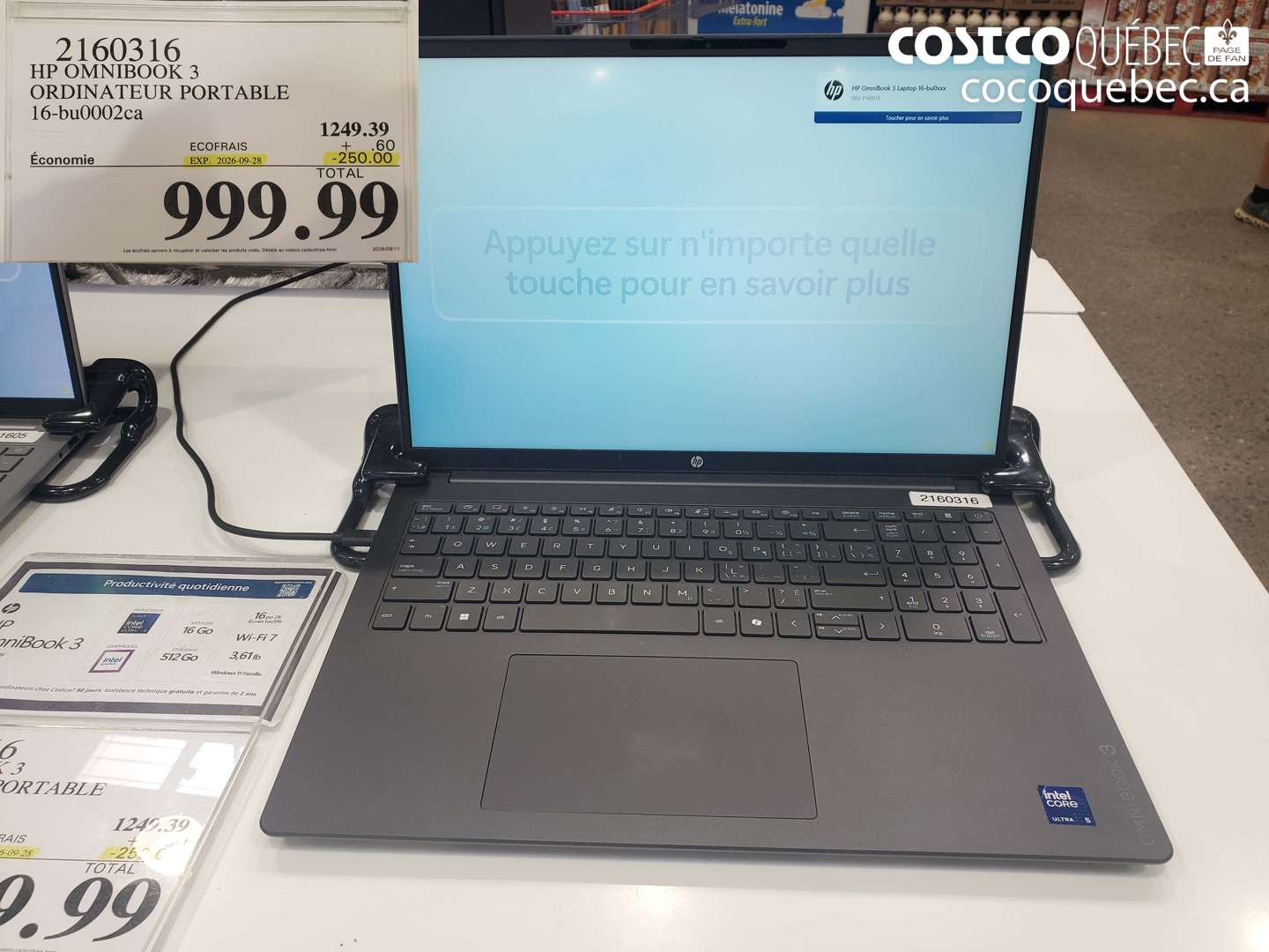 2160316 HP OMNIBOOK 3 ORDINATEUR PORTABLE 16-BU0002CA ($250.00 INSTANT SAVINGS EXPIRES ON 2026-09-28) $999.99