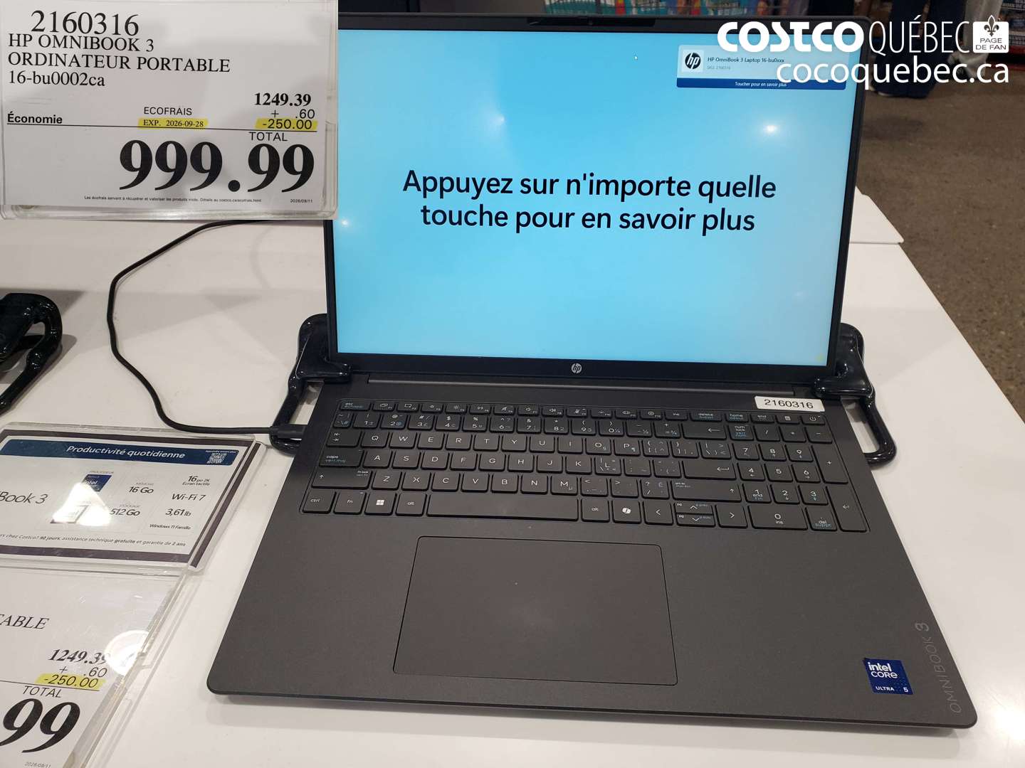 2160316 HP OMNIBOOK 3 ORDINATEUR PORTABLE 16-BU0002CA ($250.00 INSTANT SAVINGS EXPIRES ON 2026-09-28) $999.99