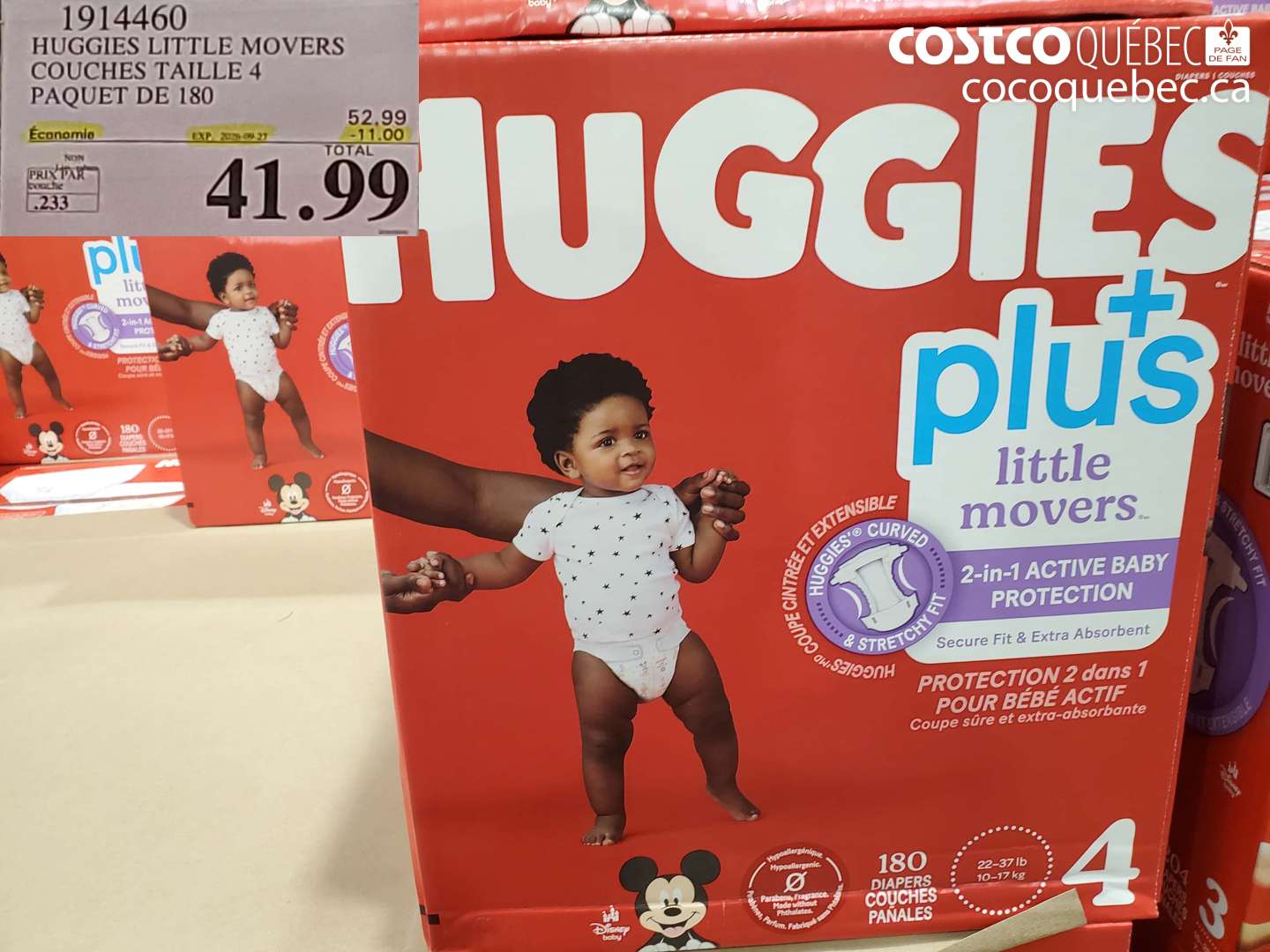 1914460 HUGGIES LITTLE MOVERS COUCHES TAILLE 4 PAQUET DE 180 ($11.00 INSTANT SAVINGS EXPIRES ON 2026-09-27) $41.99
