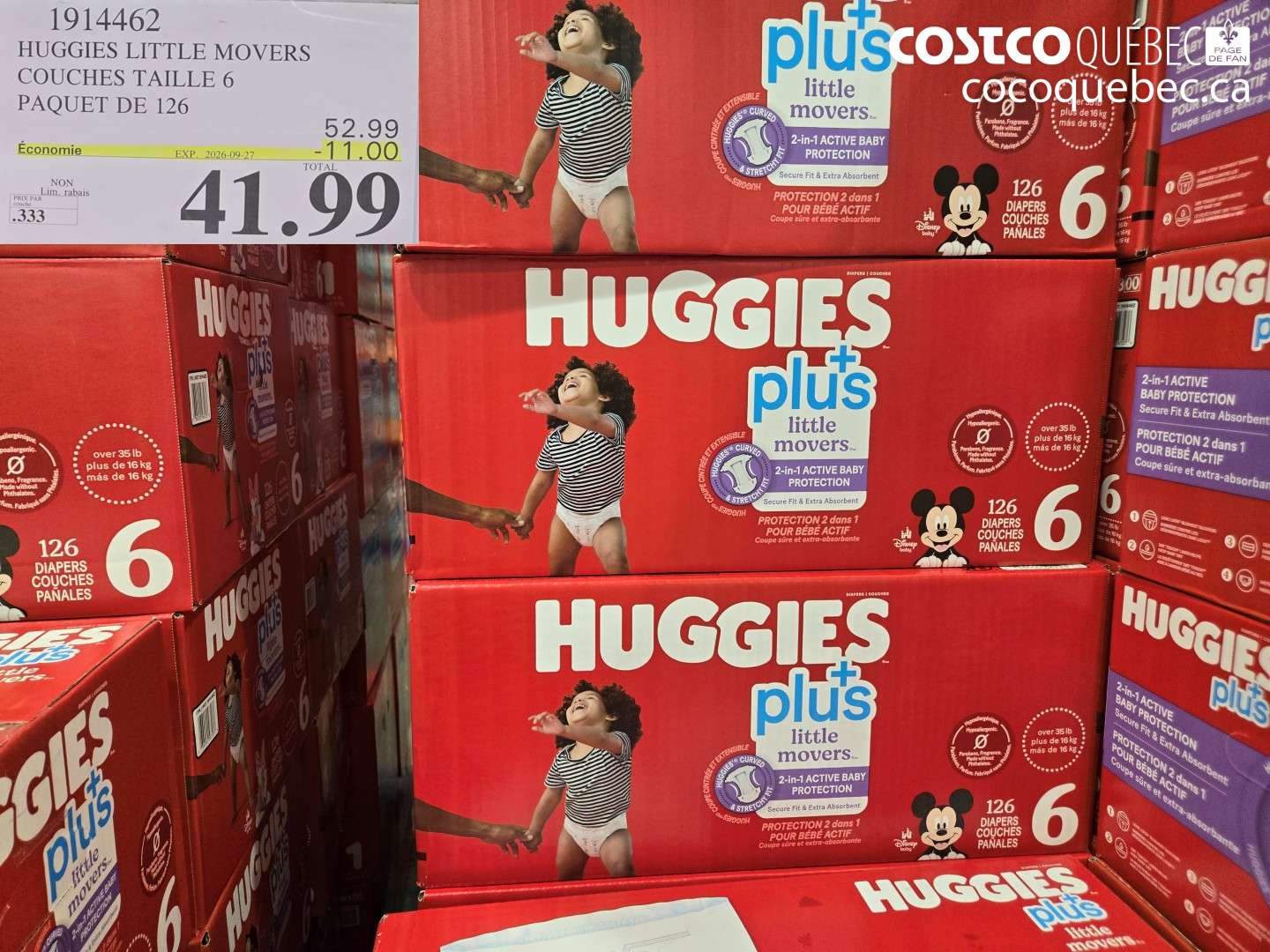 1914462 HUGGIES LITTLE MOVERS COUCHES TAILLE 6 PAQUET DE 126 ($11.00 INSTANT SAVINGS EXPIRES ON 2026-09-27) $41.99