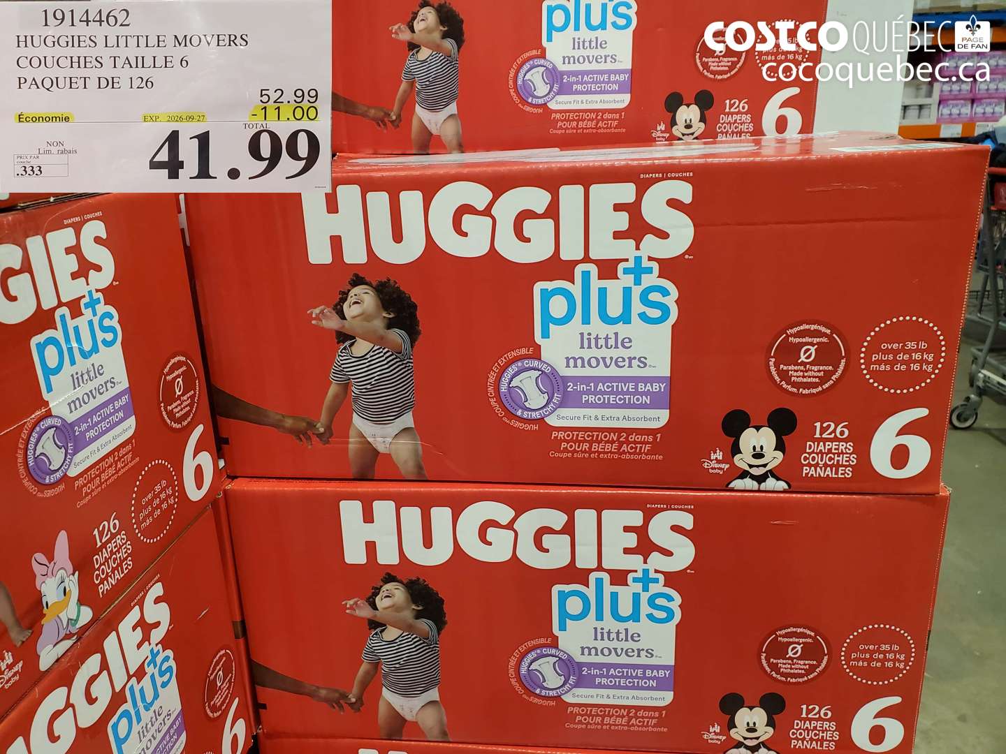 1914462 HUGGIES LITTLE MOVERS COUCHES TAILLE 6 PAQUET DE 126 ($11.00 INSTANT SAVINGS EXPIRES ON 2026-09-27) $41.99