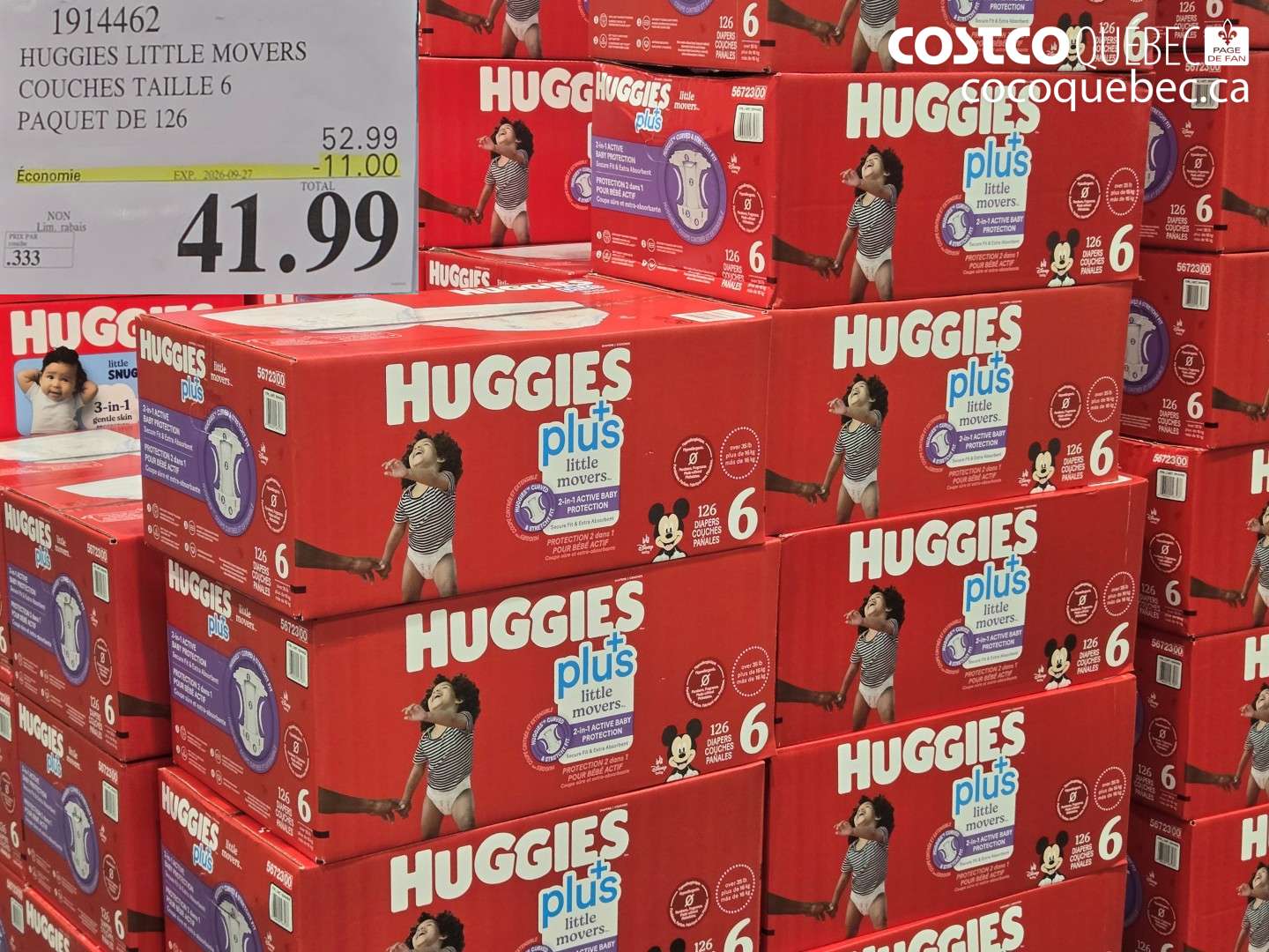 1914462 HUGGIES LITTLE MOVERS COUCHES TAILLE 6 PAQUET DE 126 ($11.00 INSTANT SAVINGS EXPIRES ON 2026-09-27) $41.99