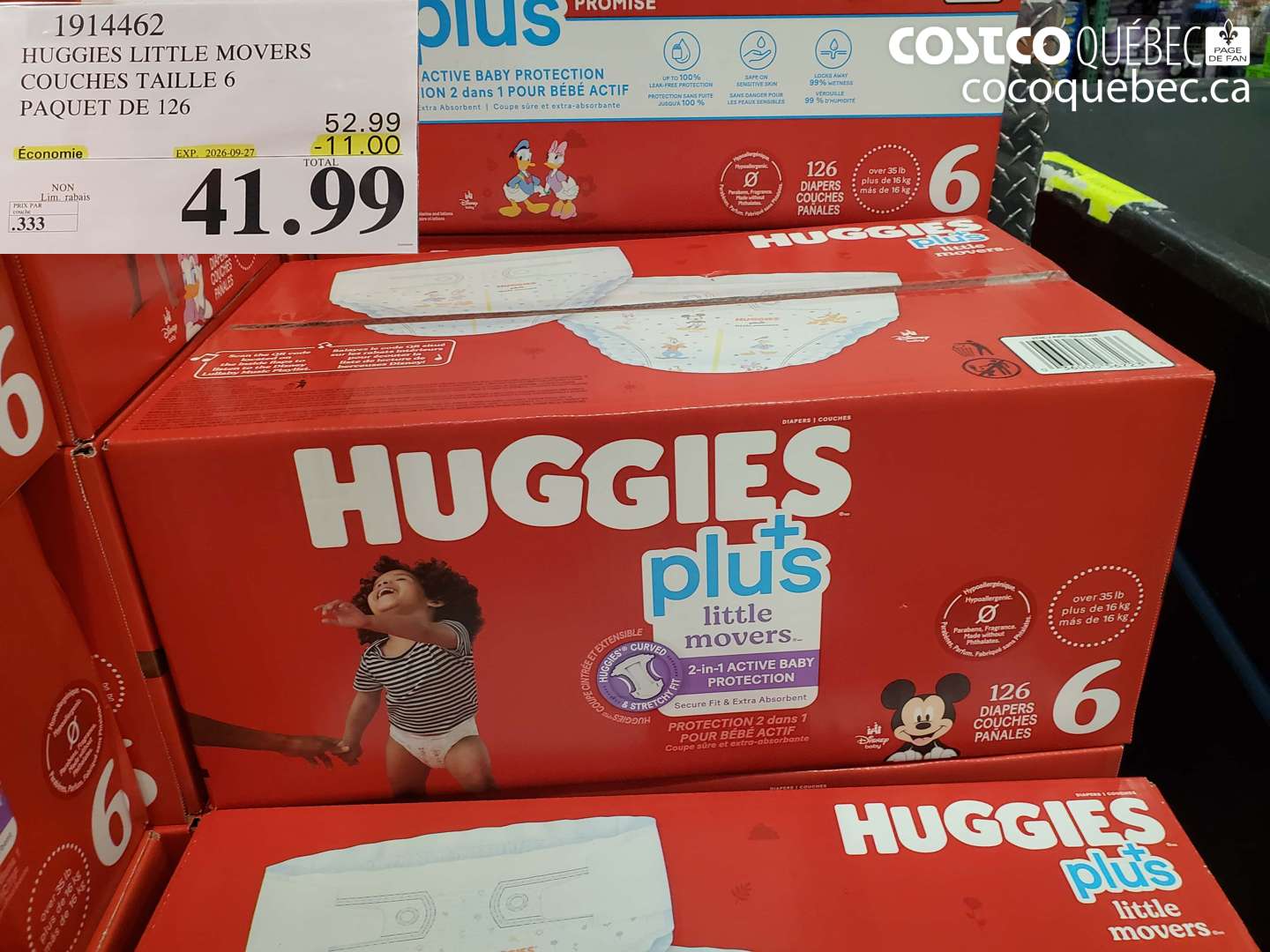 1914462 HUGGIES LITTLE MOVERS COUCHES TAILLE 6 PAQUET DE 126 ($11.00 INSTANT SAVINGS EXPIRES ON 2026-09-27) $41.99