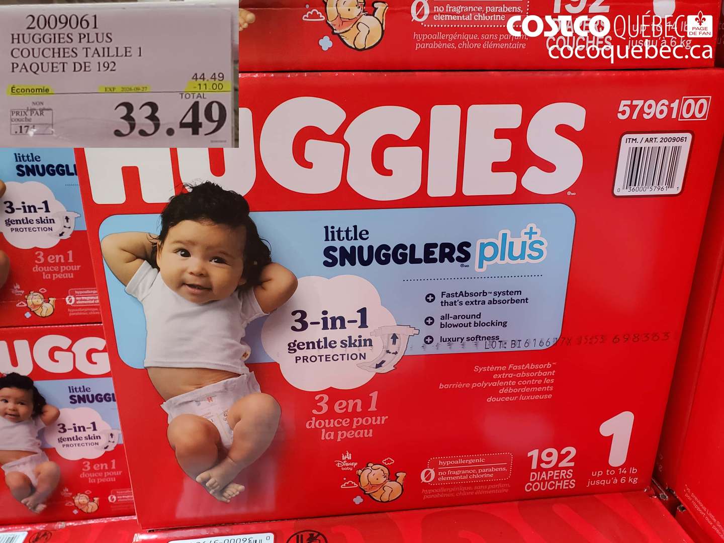 2009061 HUGGIES PLUS COUCHES TAILLE 1 PAQUET DE 192 ($11.00 INSTANT SAVINGS EXPIRES ON 2026-09-27) $33.49