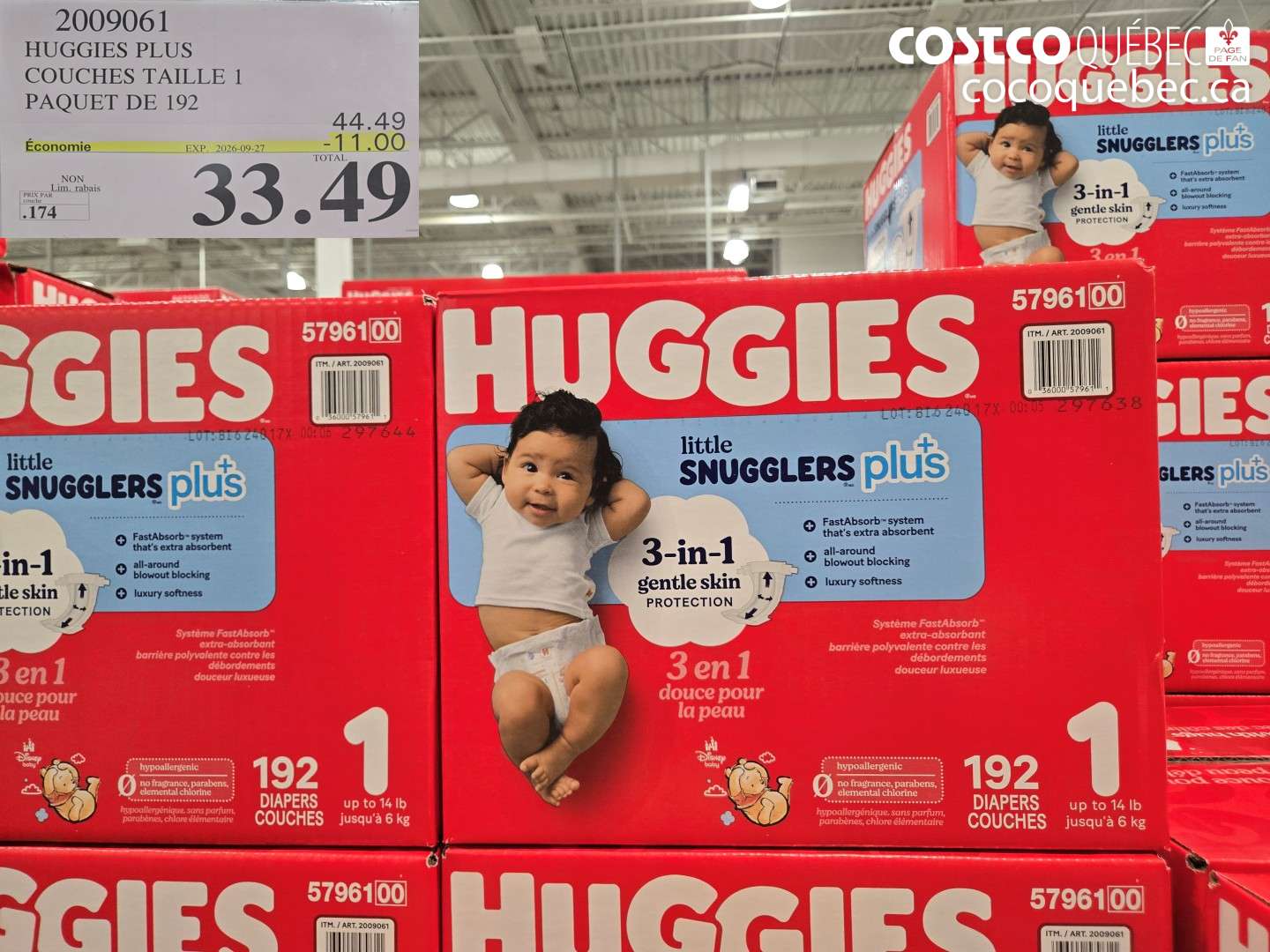 2009061 HUGGIES PLUS COUCHES TAILLE 1 PAQUET DE 192 ($11.00 INSTANT SAVINGS EXPIRES ON 2026-09-27) $33.49