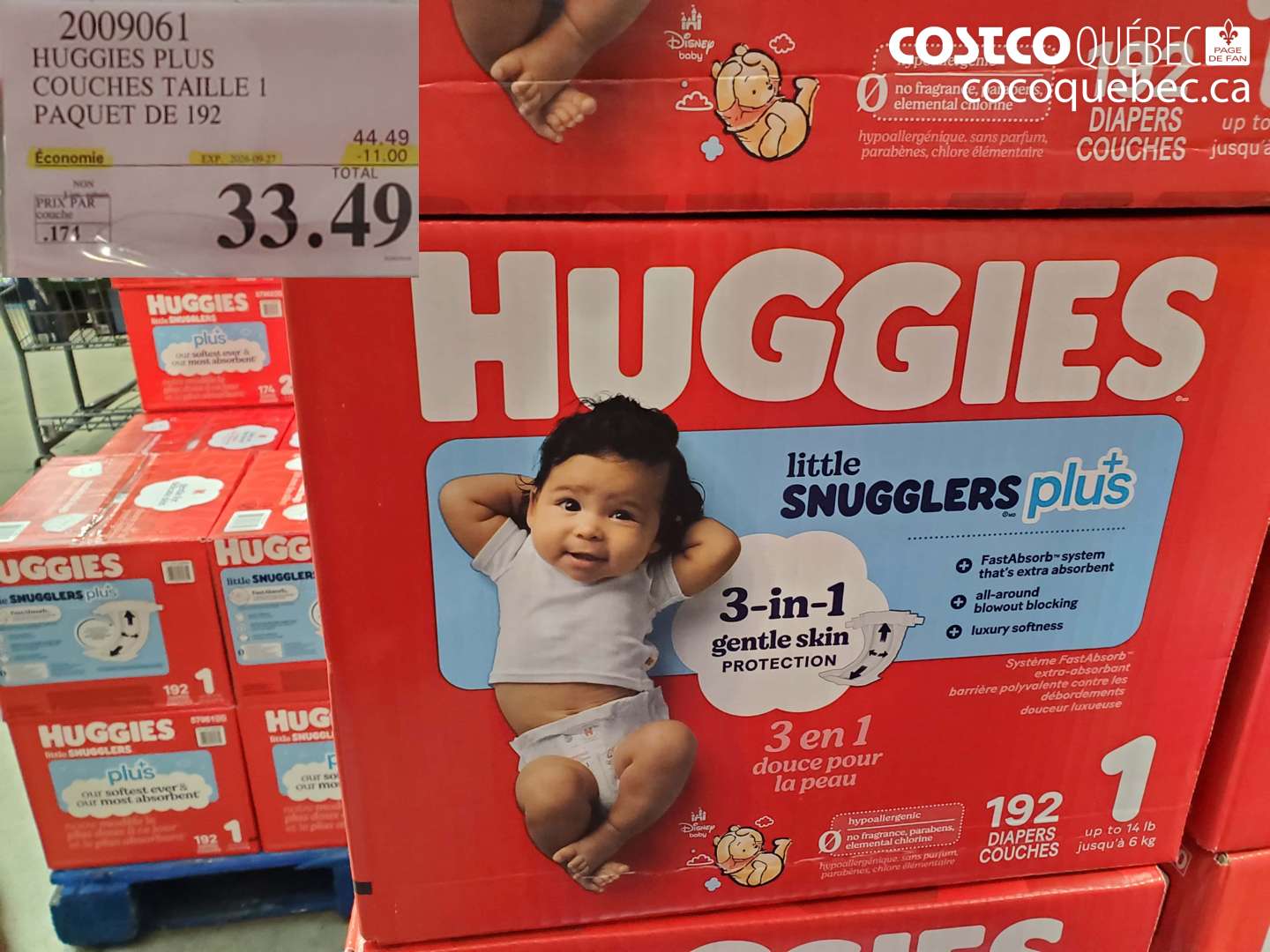 2009061 HUGGIES PLUS COUCHES TAILLE 1 PAQUET DE 192 ($11.00 INSTANT SAVINGS EXPIRES ON 2026-09-27) $33.49