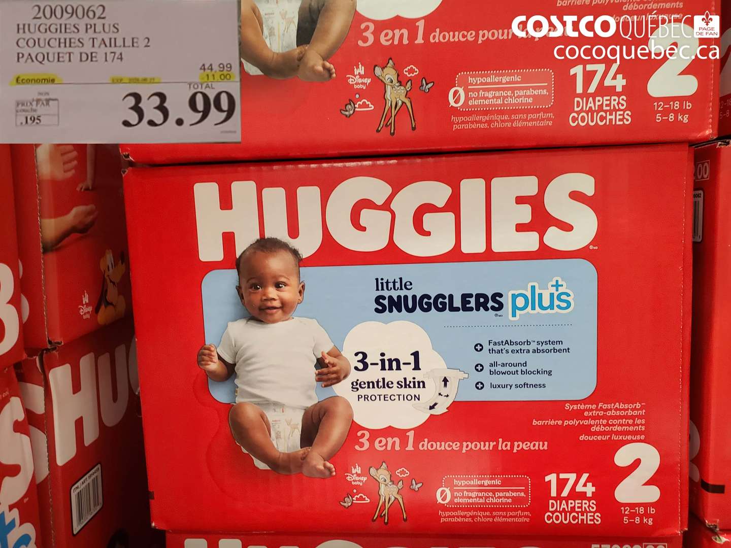 2009062 HUGGIES PLUS COUCHES TAILLE 2 PAQUET DE 174 ($11.00 INSTANT SAVINGS EXPIRES ON 2026-09-27) $33.99