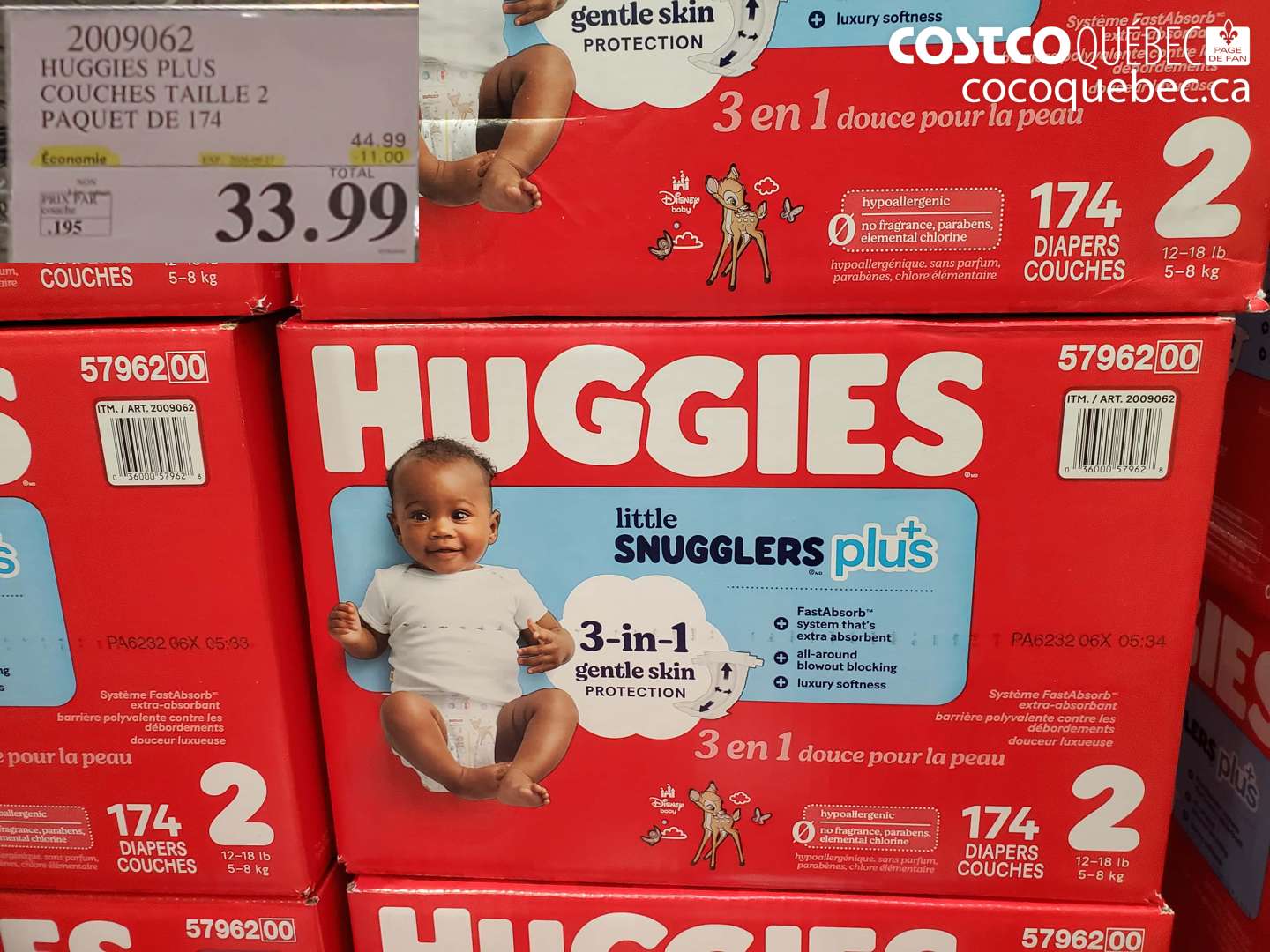 2009062 HUGGIES PLUS COUCHES TAILLE 2 PAQUET DE 174 ($11.00 INSTANT SAVINGS EXPIRES ON 2026-09-27) $33.99