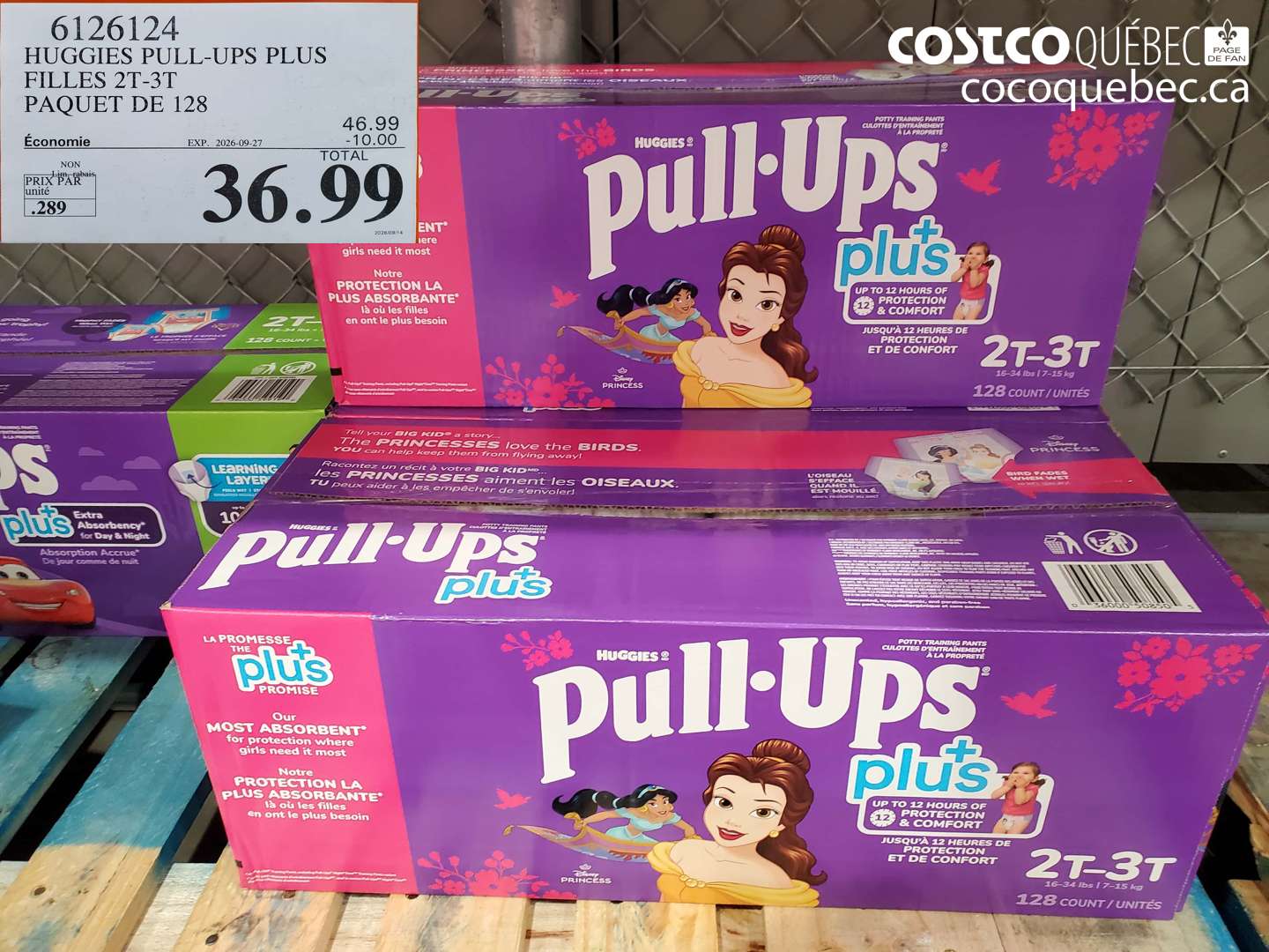 6126124 HUGGIES PULL-UPS PLUS FILLES 2T-3T PAQUET DE 128 ($10.00 INSTANT SAVINGS EXPIRES ON 2026-09-27) $36.99