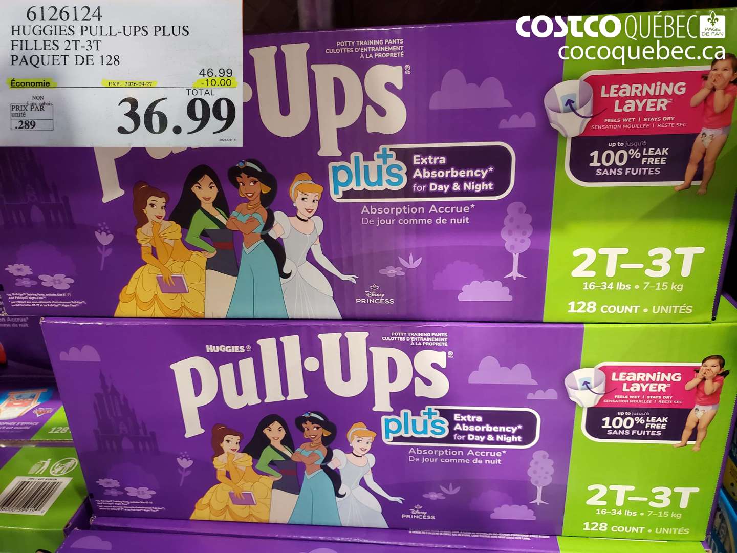 6126124 HUGGIES PULL-UPS PLUS FILLES 2T-3T PAQUET DE 128 ($10.00 INSTANT SAVINGS EXPIRES ON 2026-09-27) $36.99