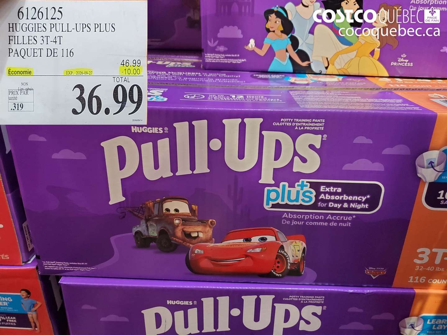 6126125 HUGGIES PULL-UPS PLUS FILLES 3T-4T PAQUET DE 116 ($10.00 INSTANT SAVINGS EXPIRES ON 2026-09-27) $36.99