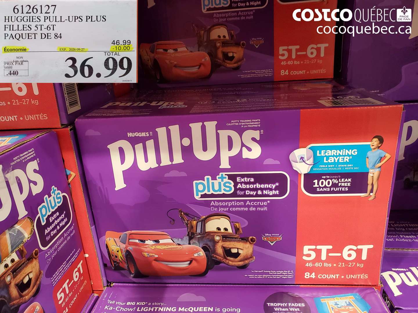 6126127 HUGGIES PULL-UPS PLUS FILLES 5T-6T PAQUET DE 84 ($10.00 INSTANT SAVINGS EXPIRES ON 2026-09-27) $36.99