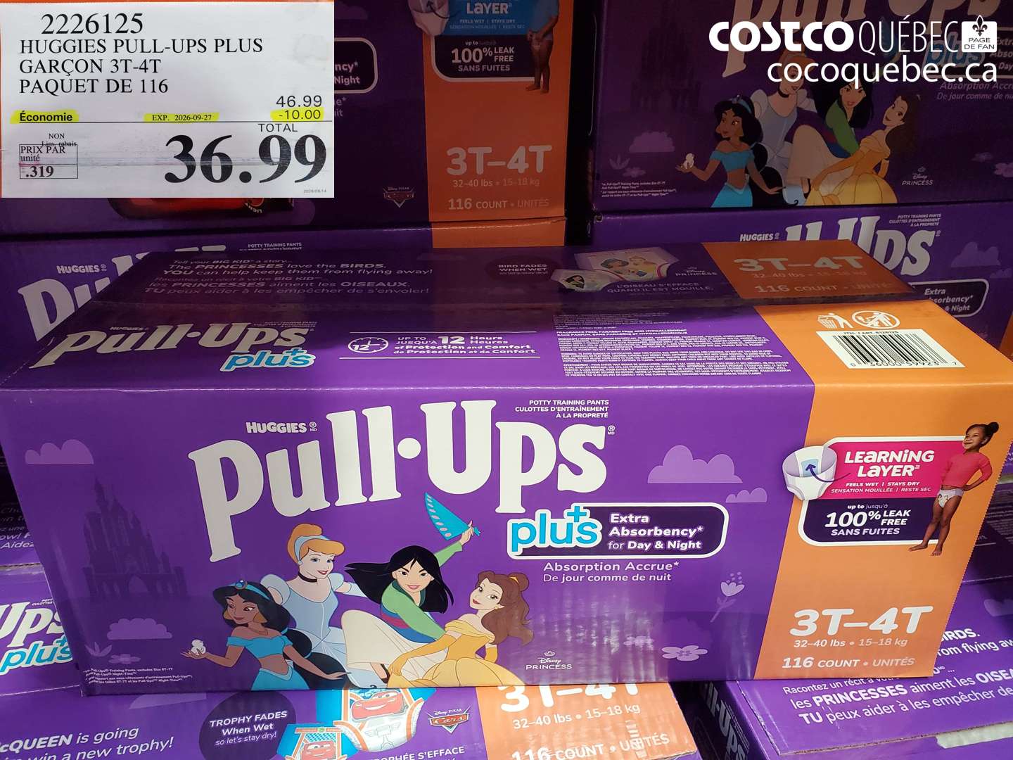 2226125 HUGGIES PULL-UPS PLUS GARÇON 3T-4T PAQUET DE 116 ($10.00 INSTANT SAVINGS EXPIRES ON 2026-09-27) $36.99