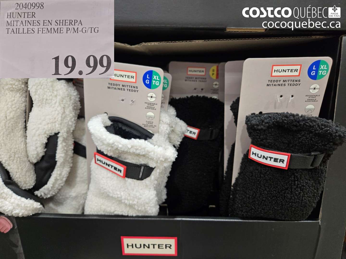 2040998 HUNTER MITAINES EN SHERPA TAILLES FEMME P/M-G/TG $19.99