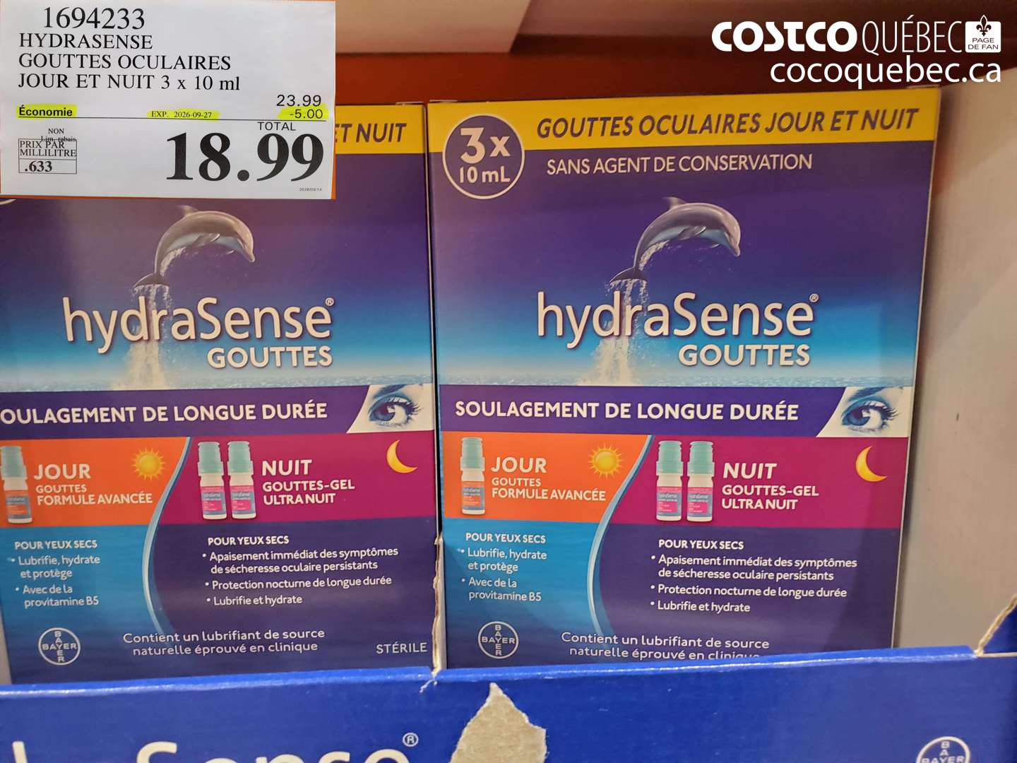 1694233 HYDRASENSE GOUTTES OCULAIRES JOUR ET NUIT 3 X 10 ML ($5.00 INSTANT SAVINGS EXPIRES ON 2026-09-27) $18.99