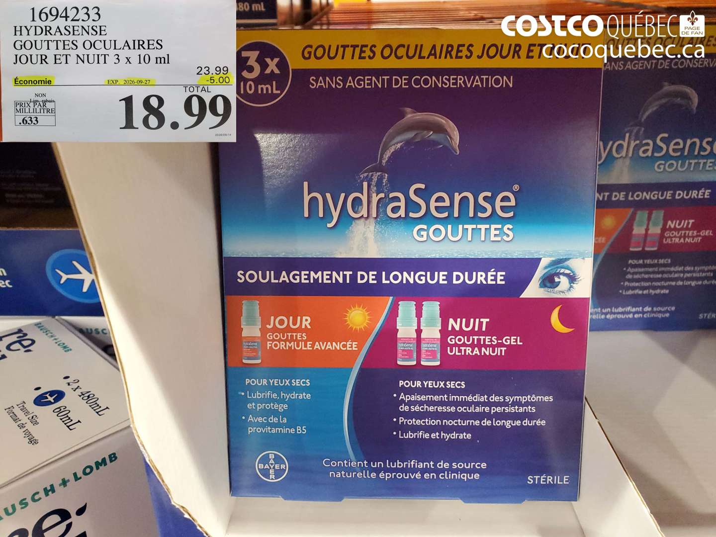 1694233 HYDRASENSE GOUTTES OCULAIRES JOUR ET NUIT 3 X 10 ML ($5.00 INSTANT SAVINGS EXPIRES ON 2026-09-27) $18.99
