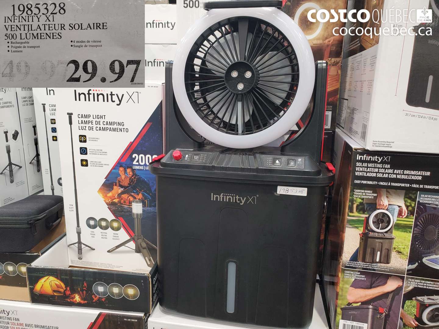 1985328 INFINITY X1 VENTILATEUR SOLAIRE 500 LUMÈNES $29.97