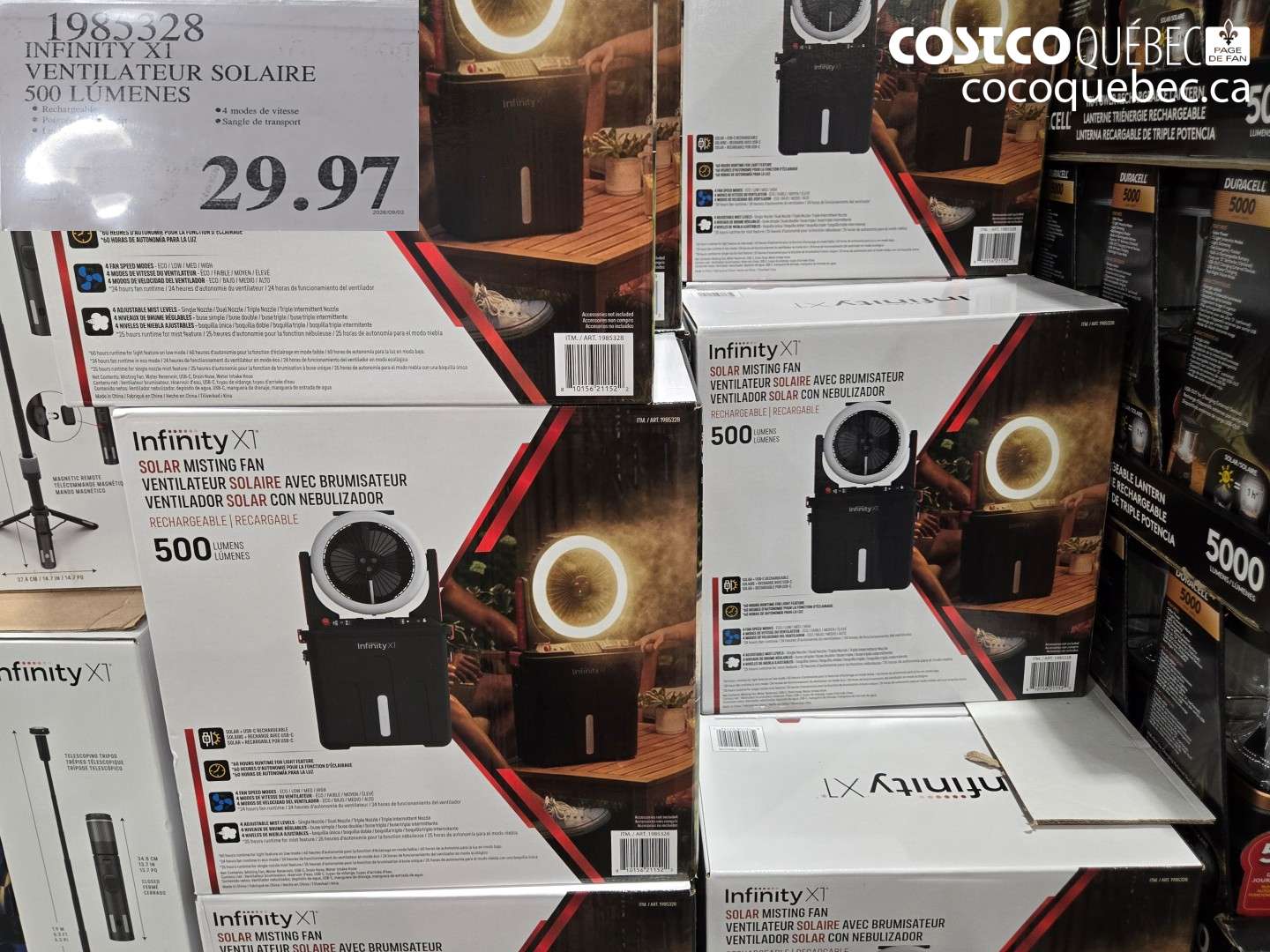 1985328 INFINITY XI VENTILATEUR SOLAIRE 500 LUMENES $29.97