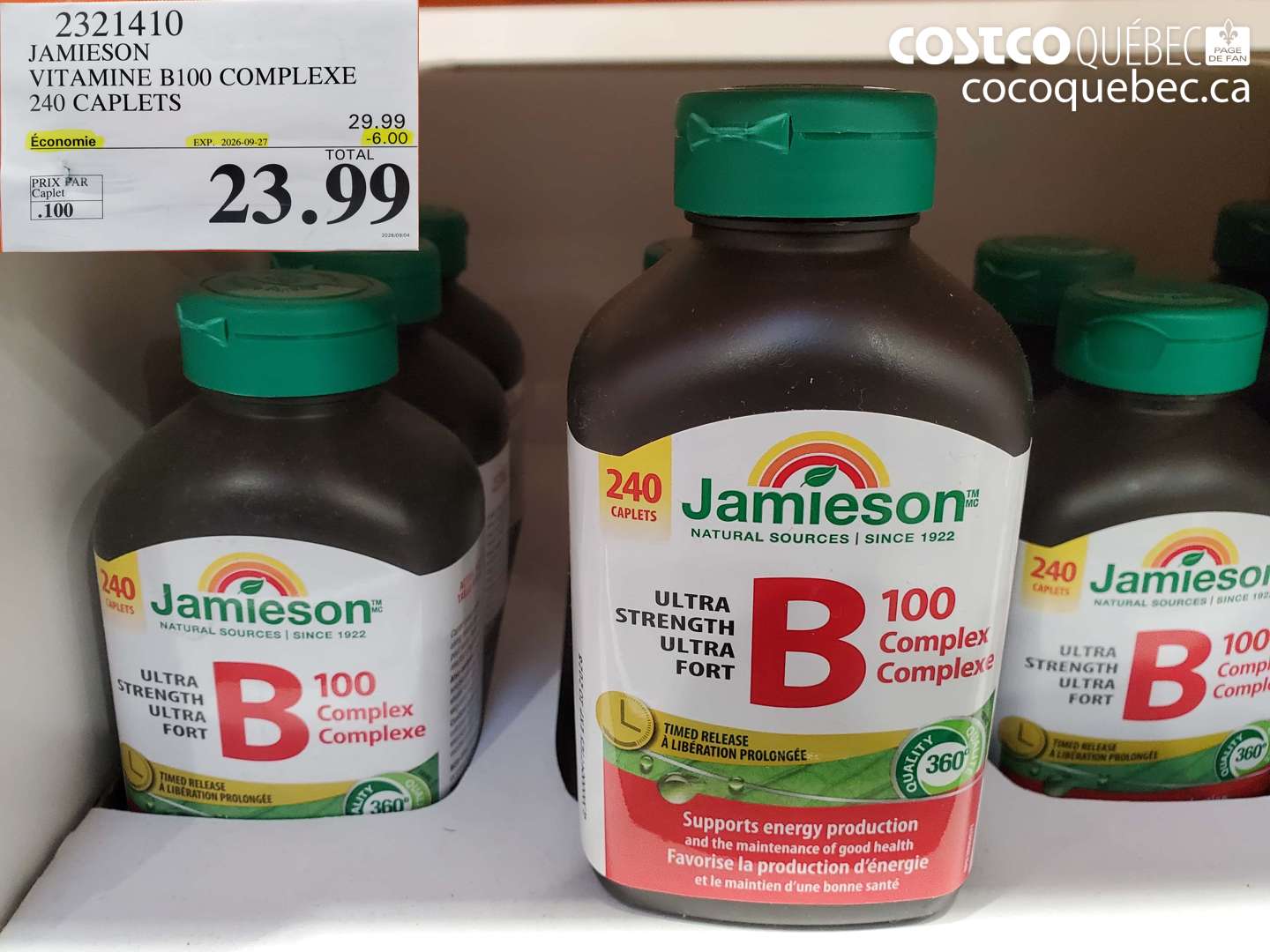 2321410 JAMIESON VITAMINE B100 COMPLEXE 240 CAPLETS ($6.00 INSTANT SAVINGS EXPIRES ON 2026-09-27) $23.99