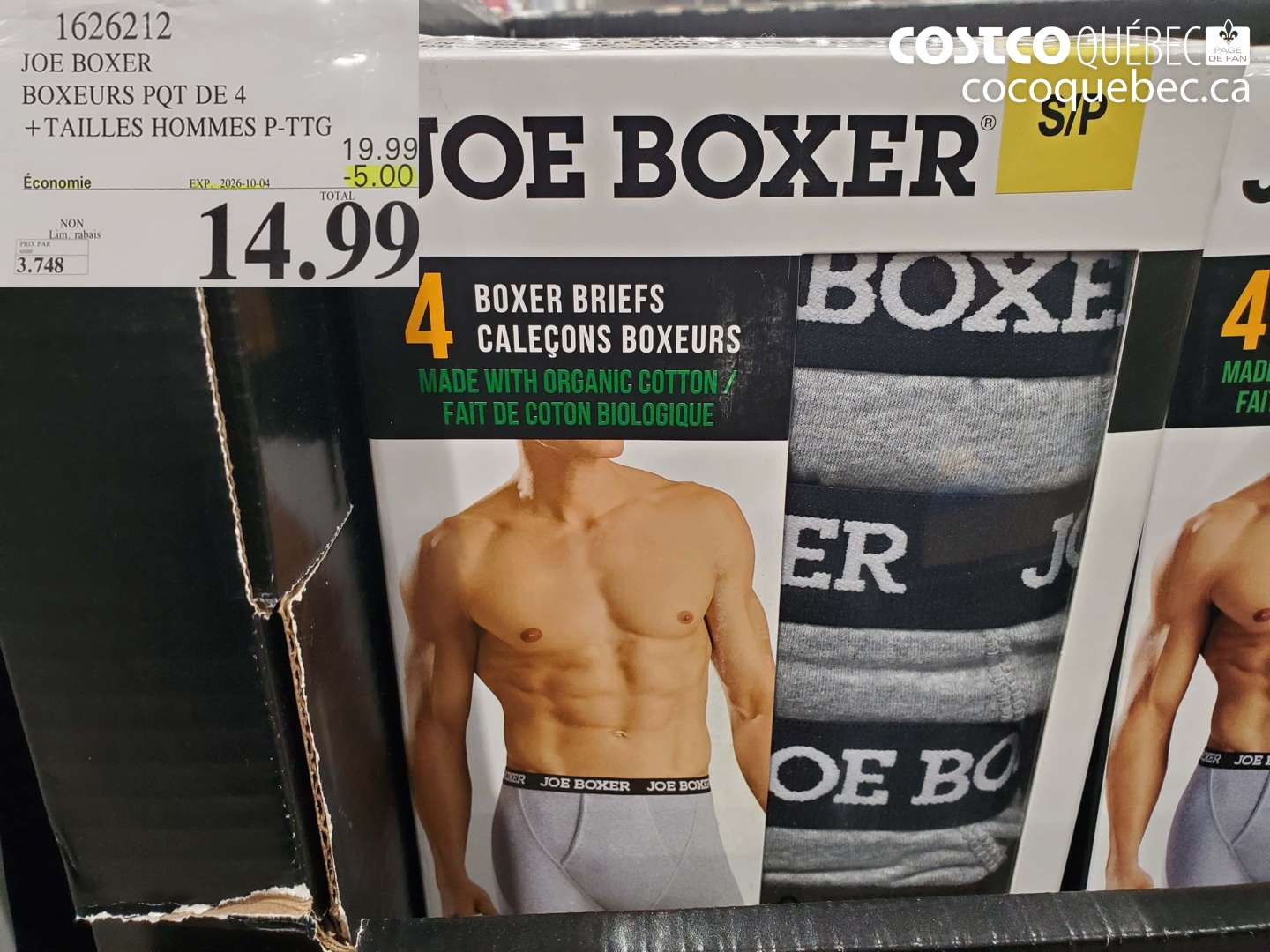 1626212 JOE BOXER BOXEURS PQT DE 4 ($5.00 INSTANT SAVINGS EXPIRES ON 2026-10-04) $14.99