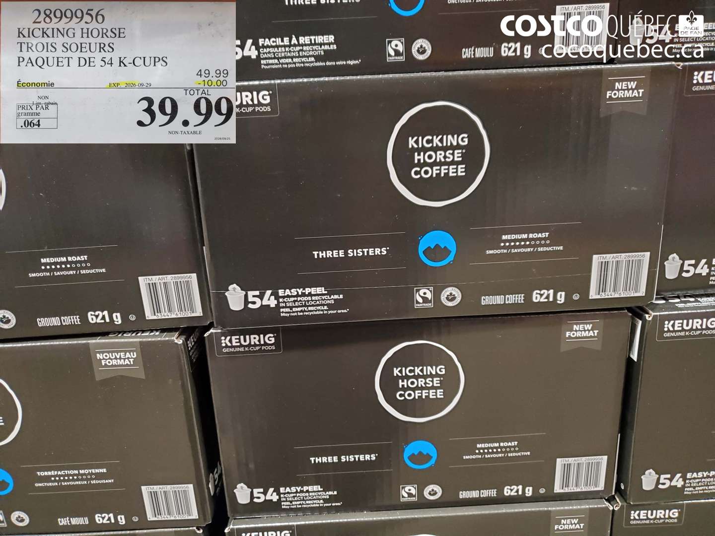 2899956 KICKING HORSE TROIS SOEURS PAQUET DE 54 K-CUPS ($10.00 INSTANT SAVINGS EXPIRES ON 2026-09-29) $39.99