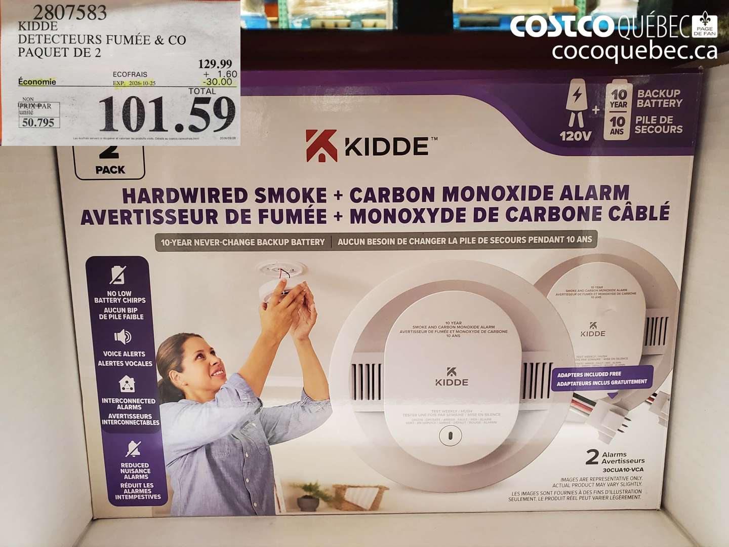 2807583 KIDDE DETECTEURS FUMÉE & CO PAQUET DE 2 ($30.00 INSTANT SAVINGS EXPIRES ON 2026-10-25) $101.59