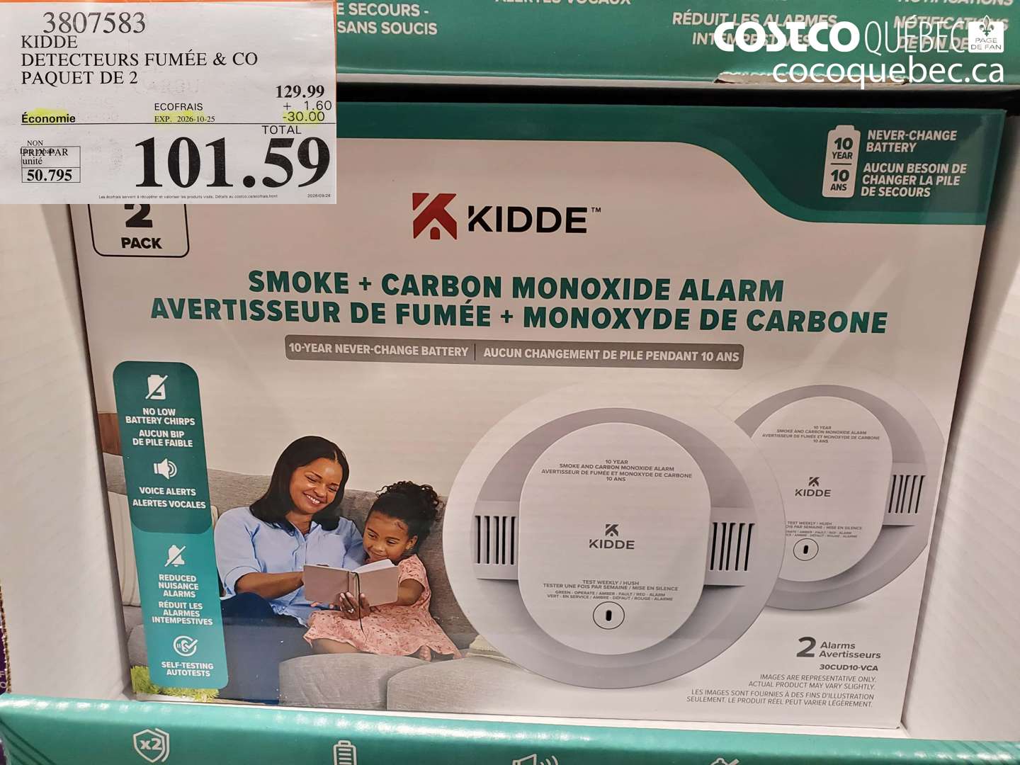 3807583 KIDDE DETECTEURS FUMEE & CO PAQUET DE 2 ($30.00 INSTANT SAVINGS EXPIRES ON 2026-10-25) $101.59