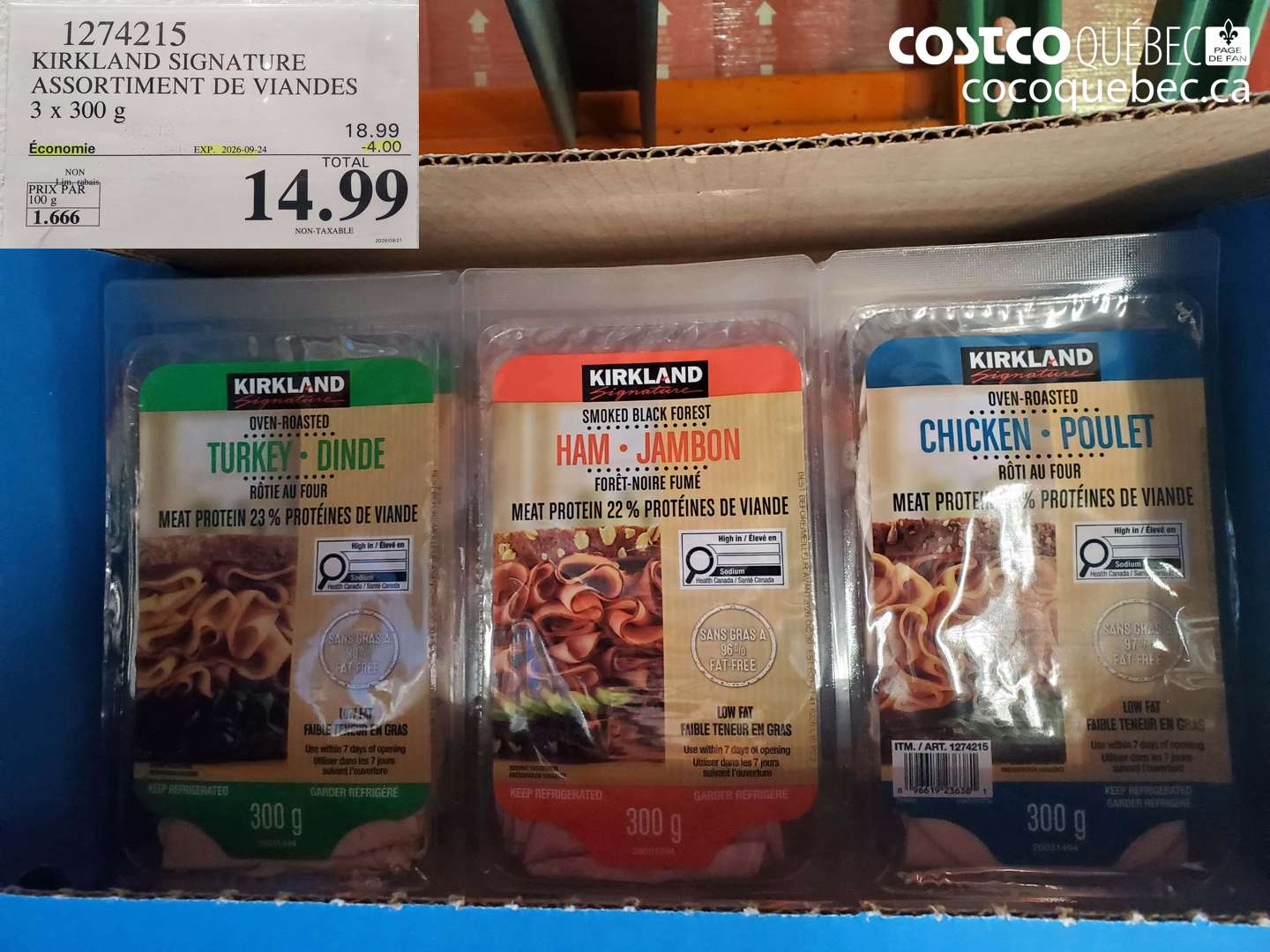 1274215 KIRKLAND SIGNATURE ASSORTIMENT DE VIANDES 3 X 300 G ($4.00 INSTANT SAVINGS EXPIRES ON 2026-09-24) $14.99