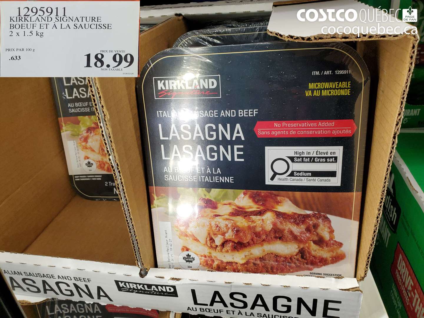 1295911 KIRKLAND SIGNATURE BOEUF ET À LA SAUCISSE $18.99