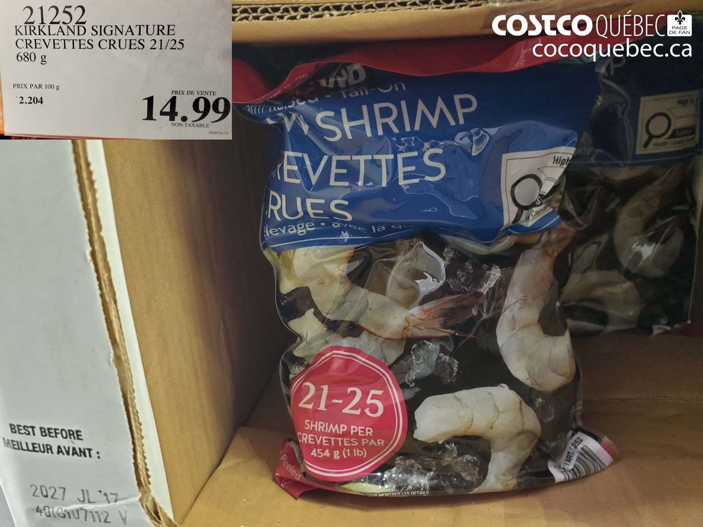 21252 KIRKLAND SIGNATURE CREVETTES CRUES 21/25 $14.99