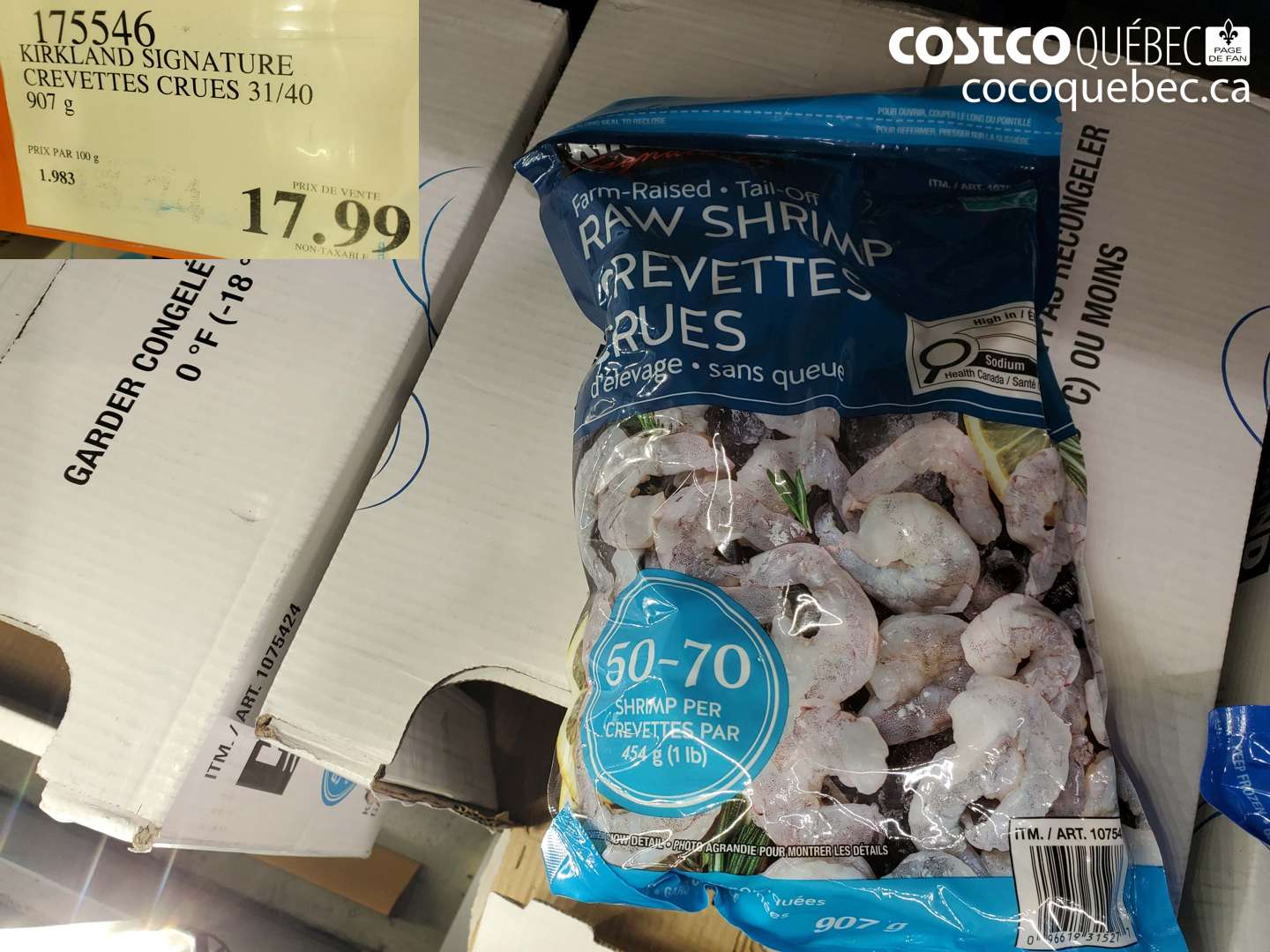 175546 KIRKLAND SIGNATURE CREVETTES CRUES 31/40 $17.99