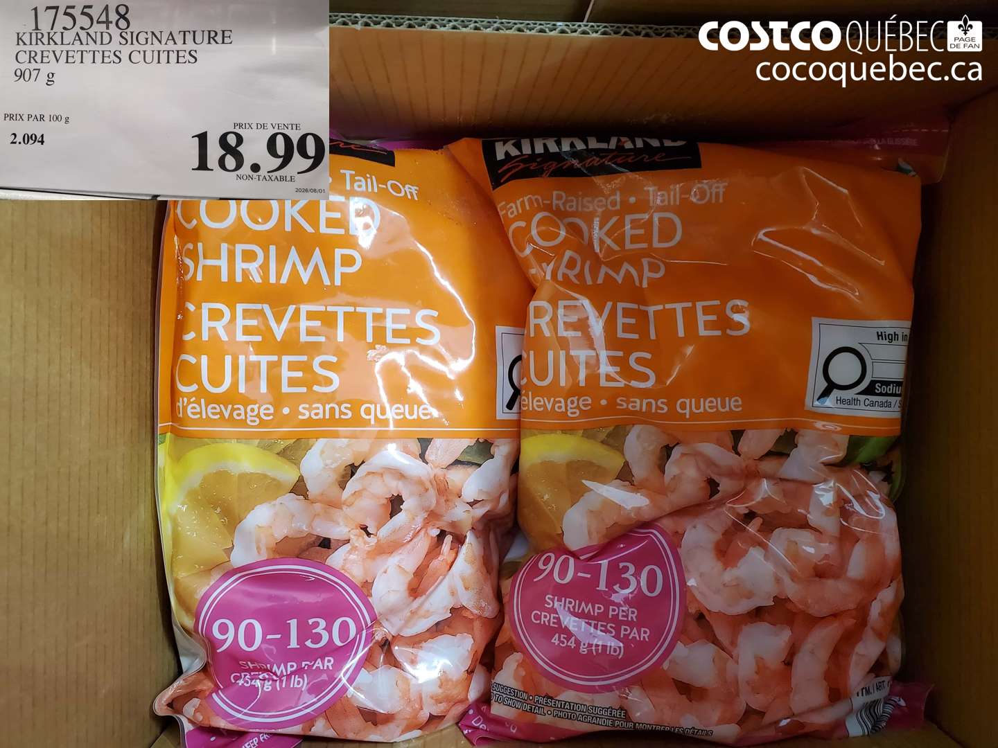 175548 KIRKLAND SIGNATURE CREVETTES CUITES $18.99