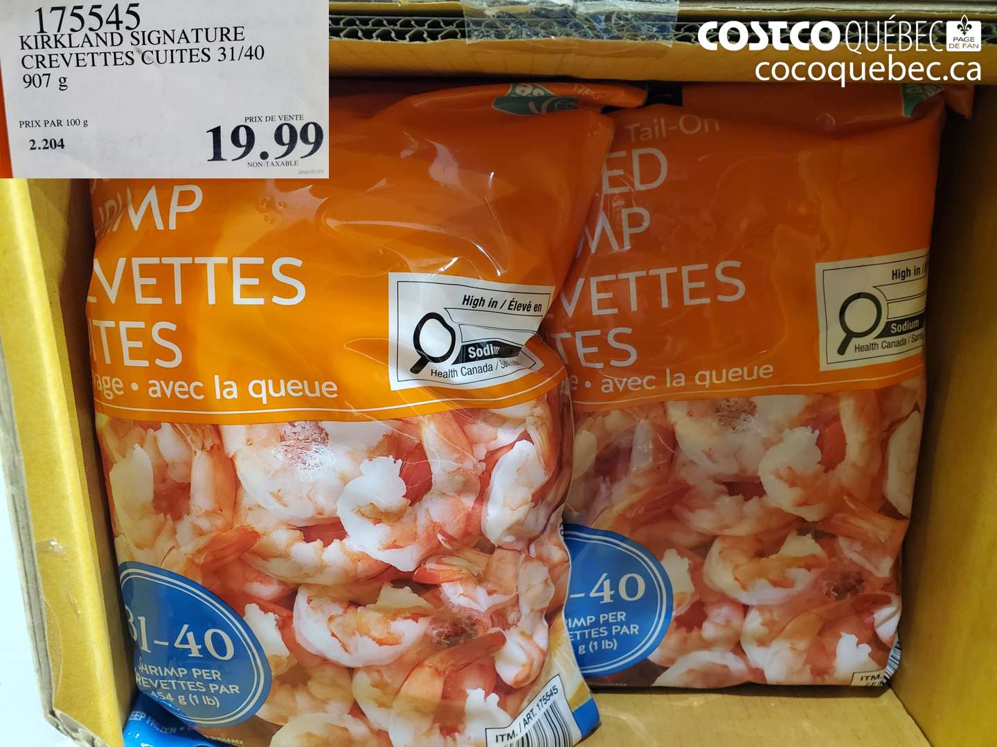 175545 KIRKLAND SIGNATURE CREVETTES CUITES 31/40 $19.99