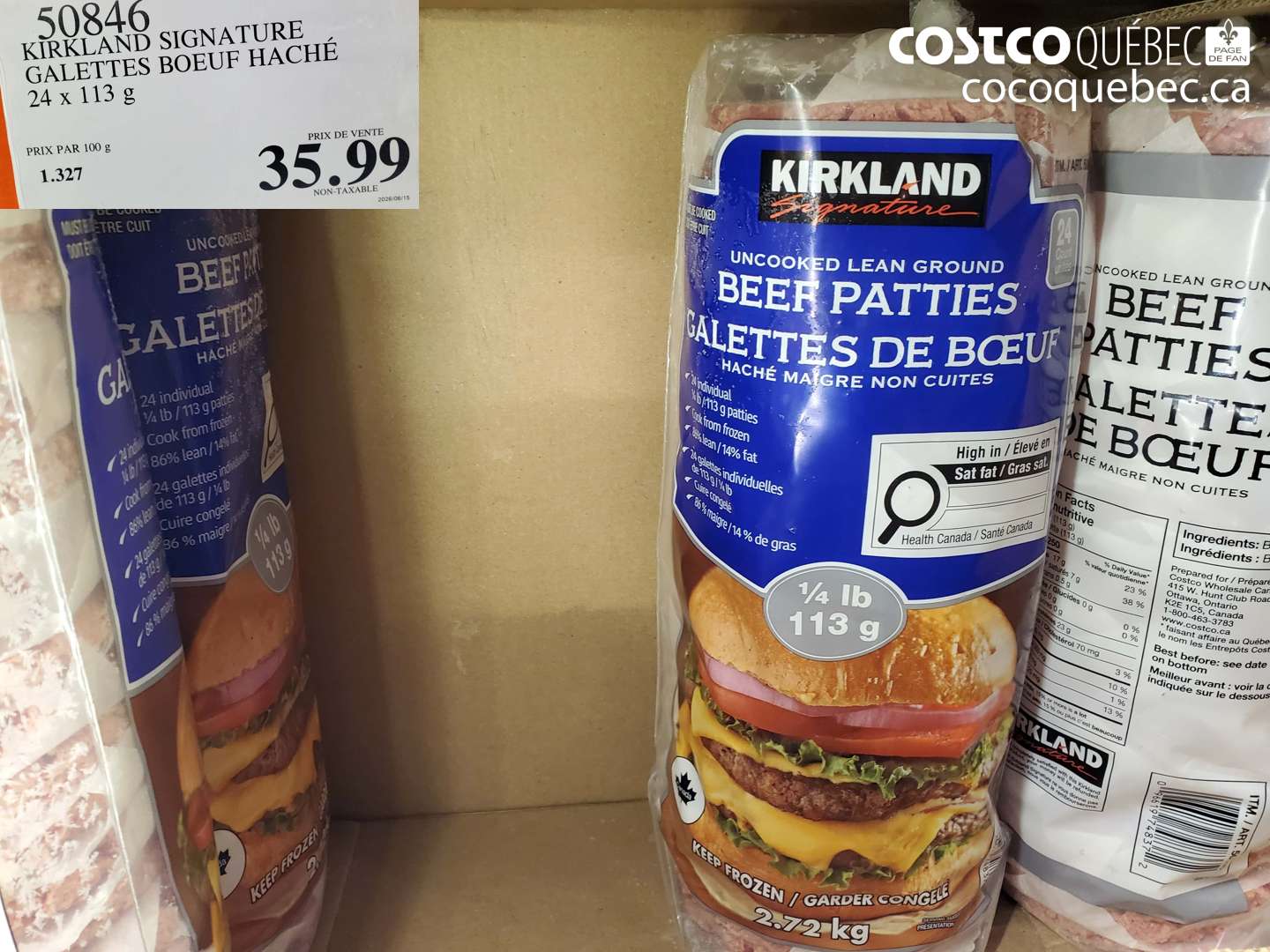 50846 KIRKLAND SIGNATURE GALETTES BOEUF HACHÉ $35.99